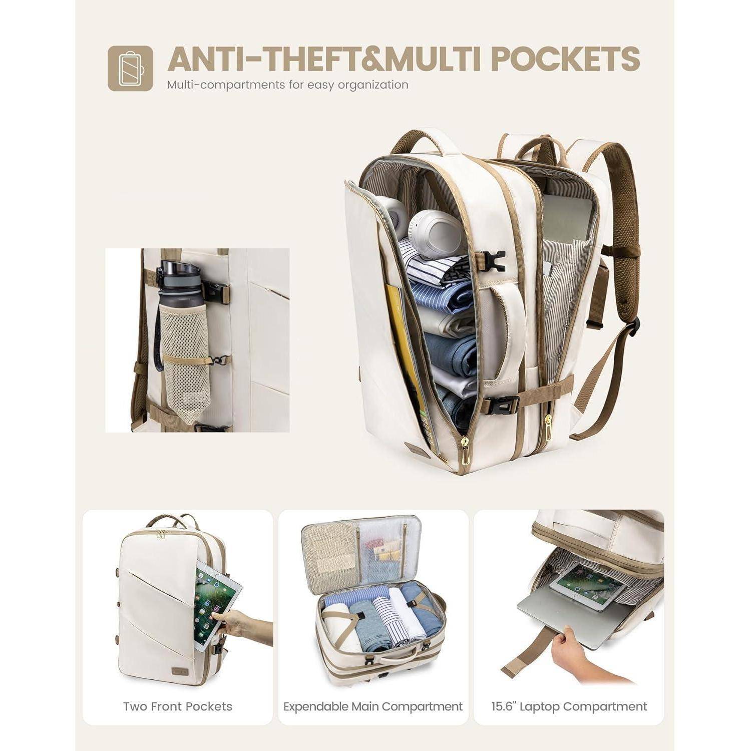 Rucksack Handgepäck Flugzeug 17 Zoll Laptop Travel Business Beige