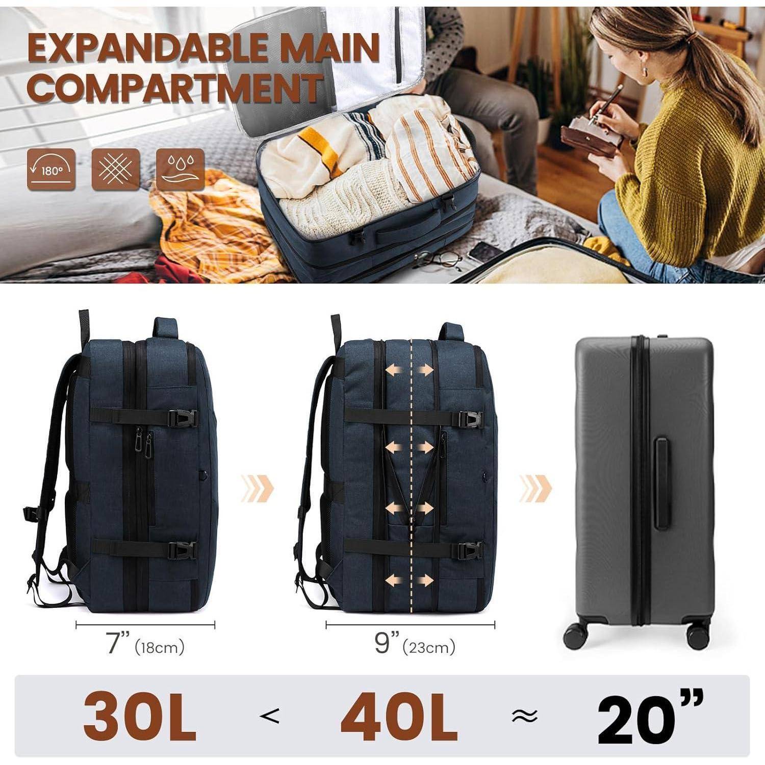 Rucksack Handgepäck Reiserucksack 30-40L erweiterbar für Herren Damen