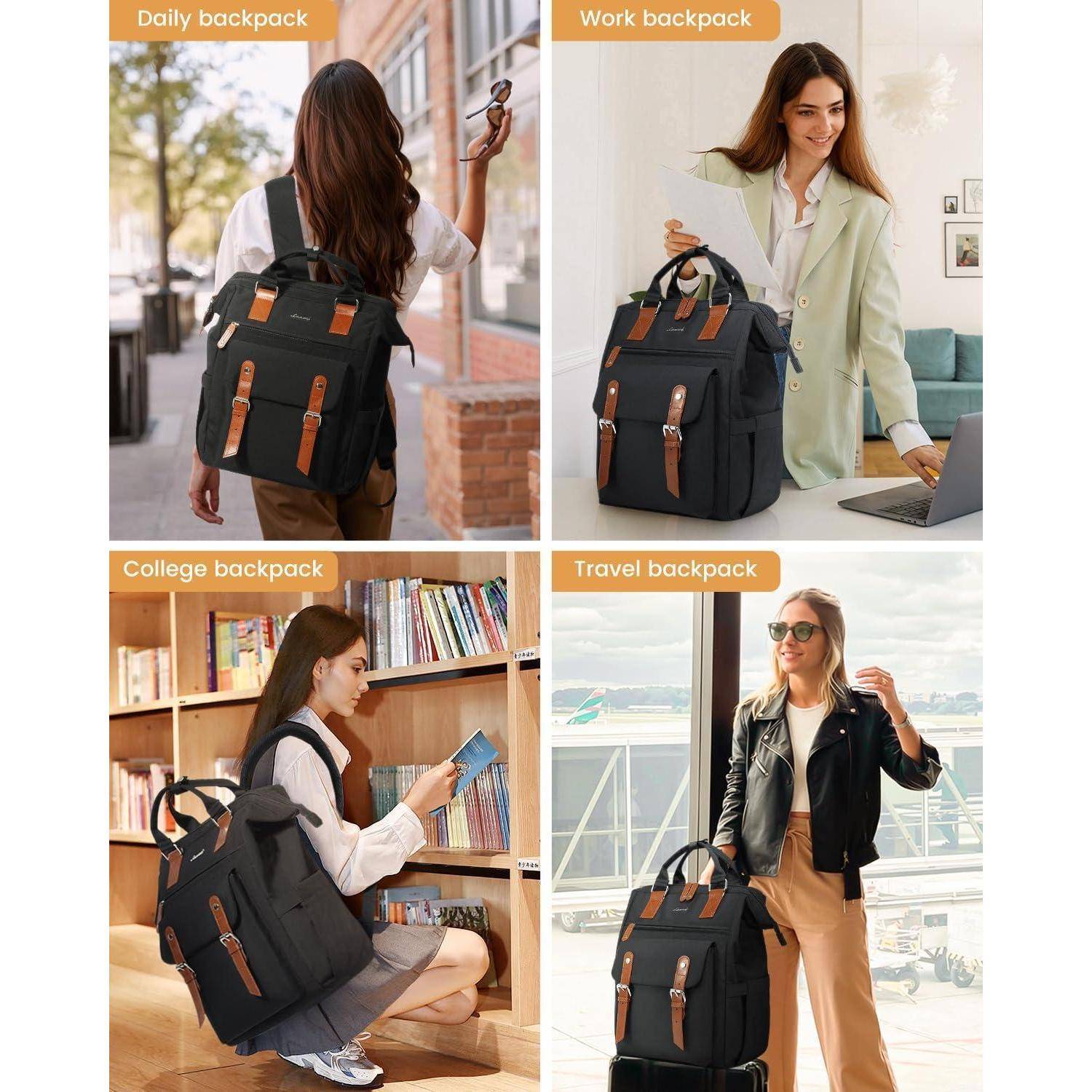 Bild mit vier Szenarien und Rucksäcken: „Alltags-Rucksack