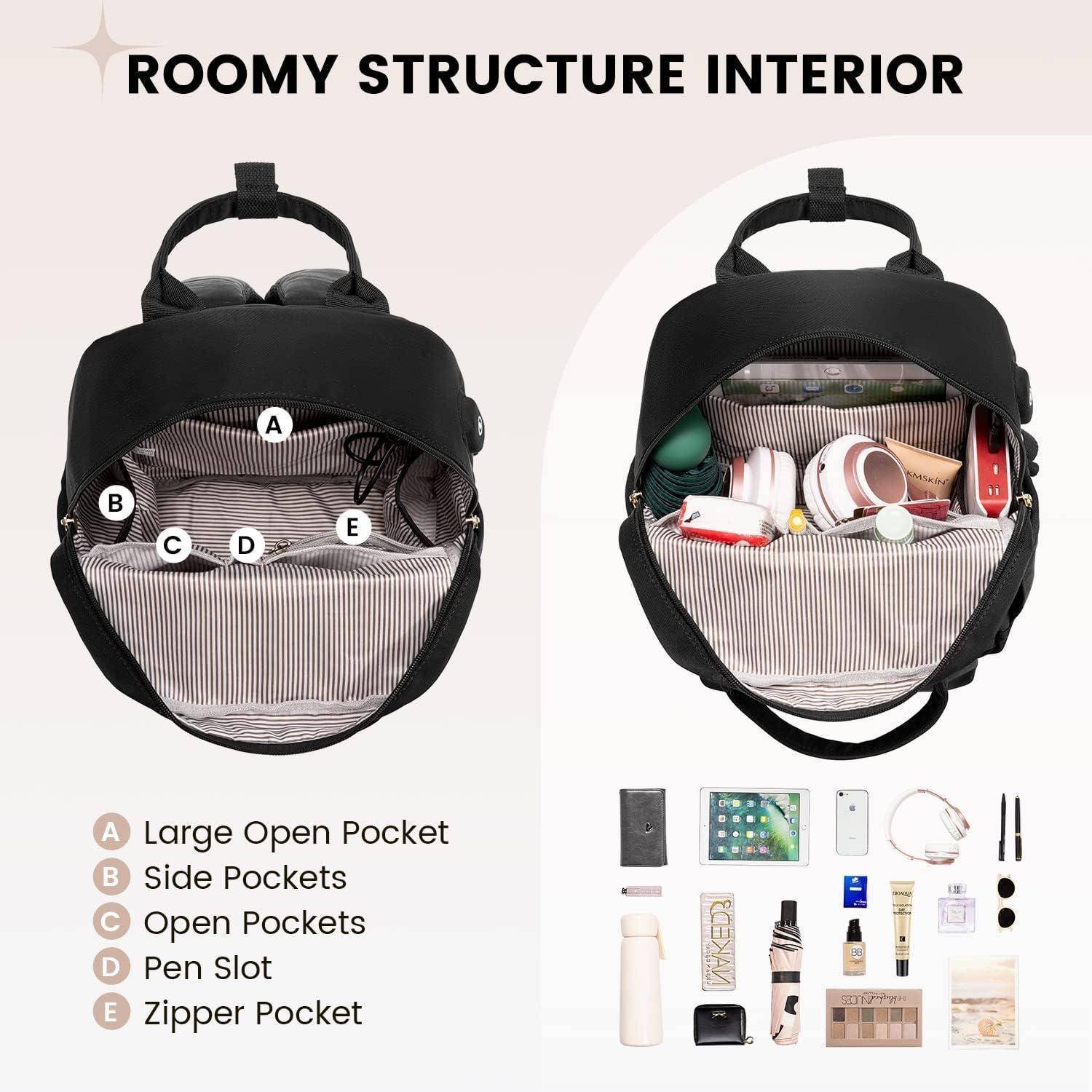 13,3 Zoll Damen Rucksack Wasserdicht Schwarz Elegant für Schule Reisen