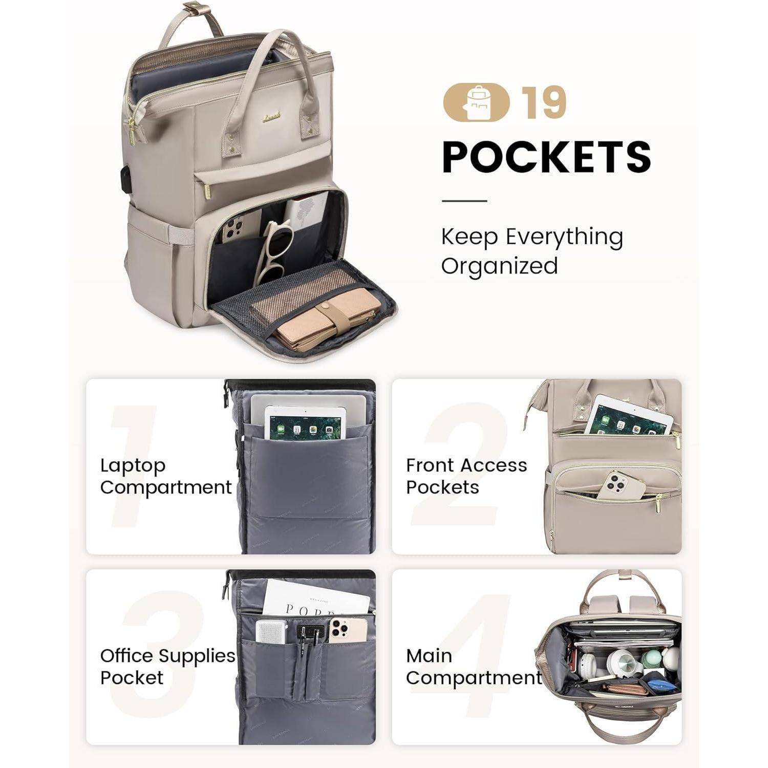 Damen Rucksack Wasserdicht Laptoprucksack 15,6 Zoll Groß Backpack