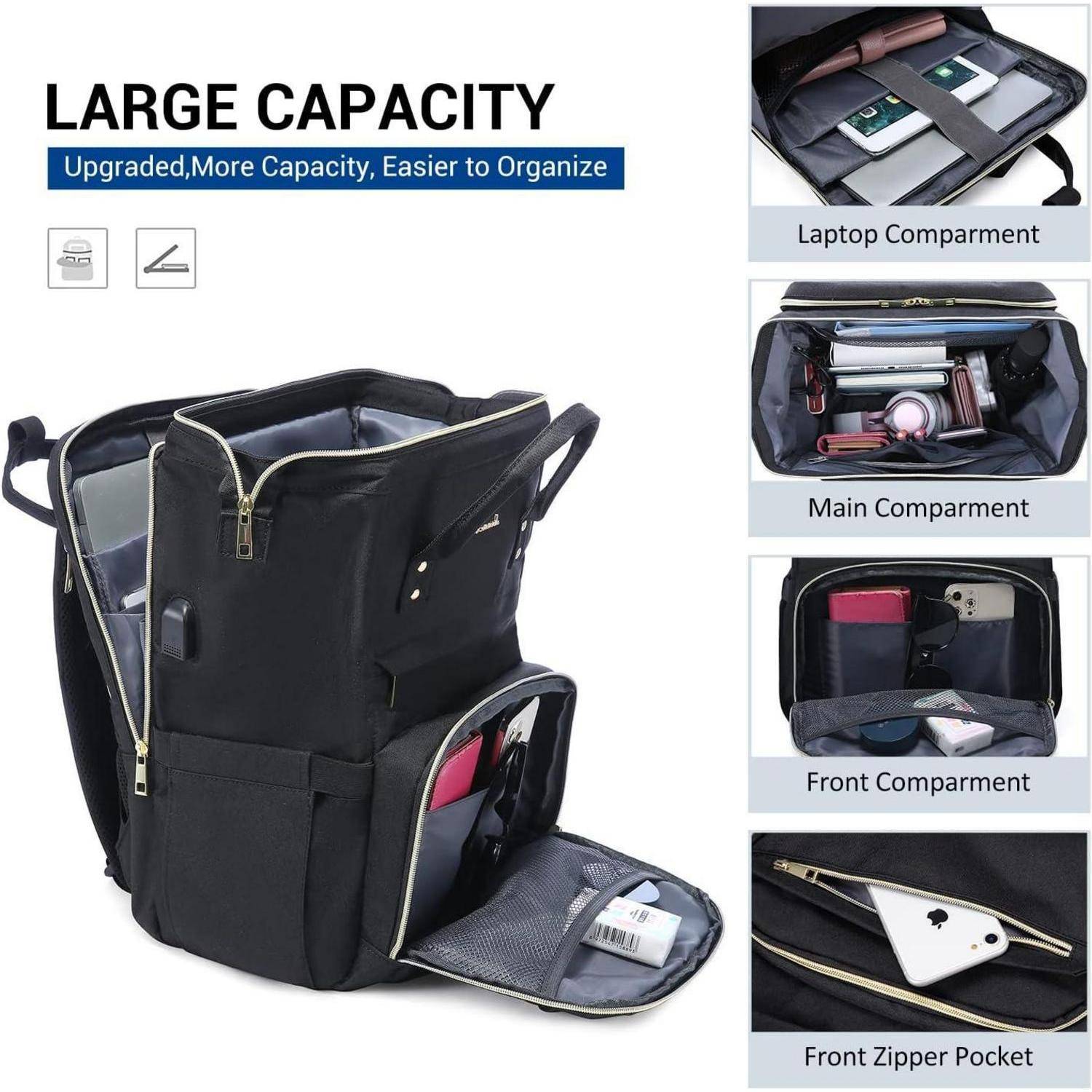 Damen Rucksack Wasserdicht Groß Laptoprucksack 17 Zoll Schwarz