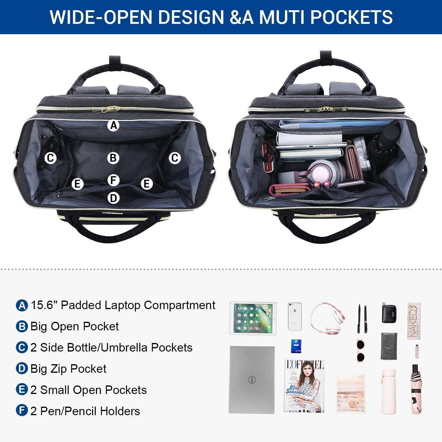 Damen Rucksack Wasserdicht Groß Laptoprucksack 17 Zoll Schwarz