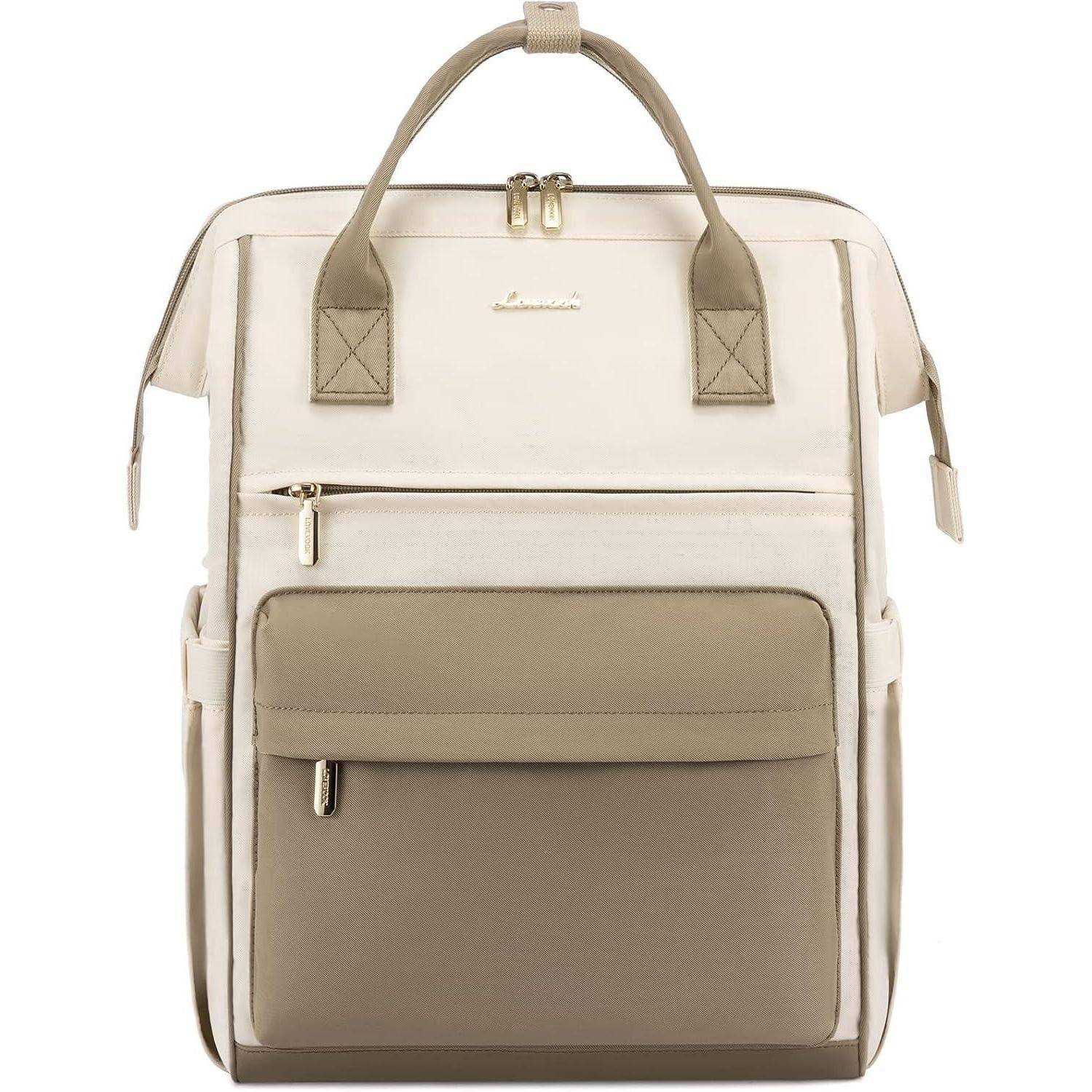 Rucksack Damen 17 Zoll Laptop USB Ladeanschluss Wasserdicht Beige