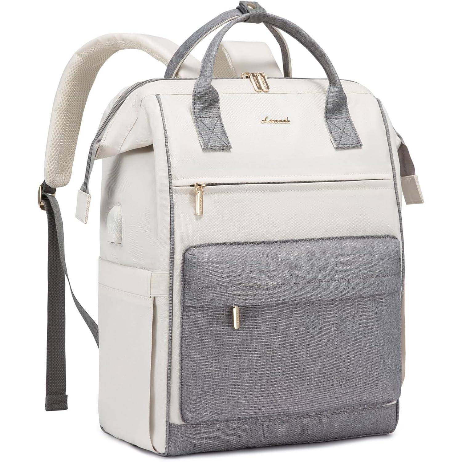 15,6 Zoll Laptop Rucksack Damen Anti Diebstahl USB Backpack Beige Grau