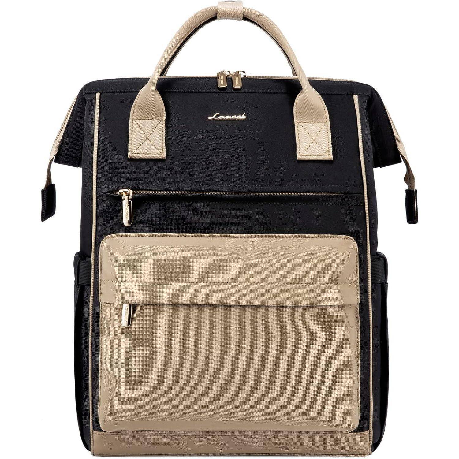 Schulrucksack Damen Mädchen Jungen Teens khaki Schwarz, 15,6 Zoll