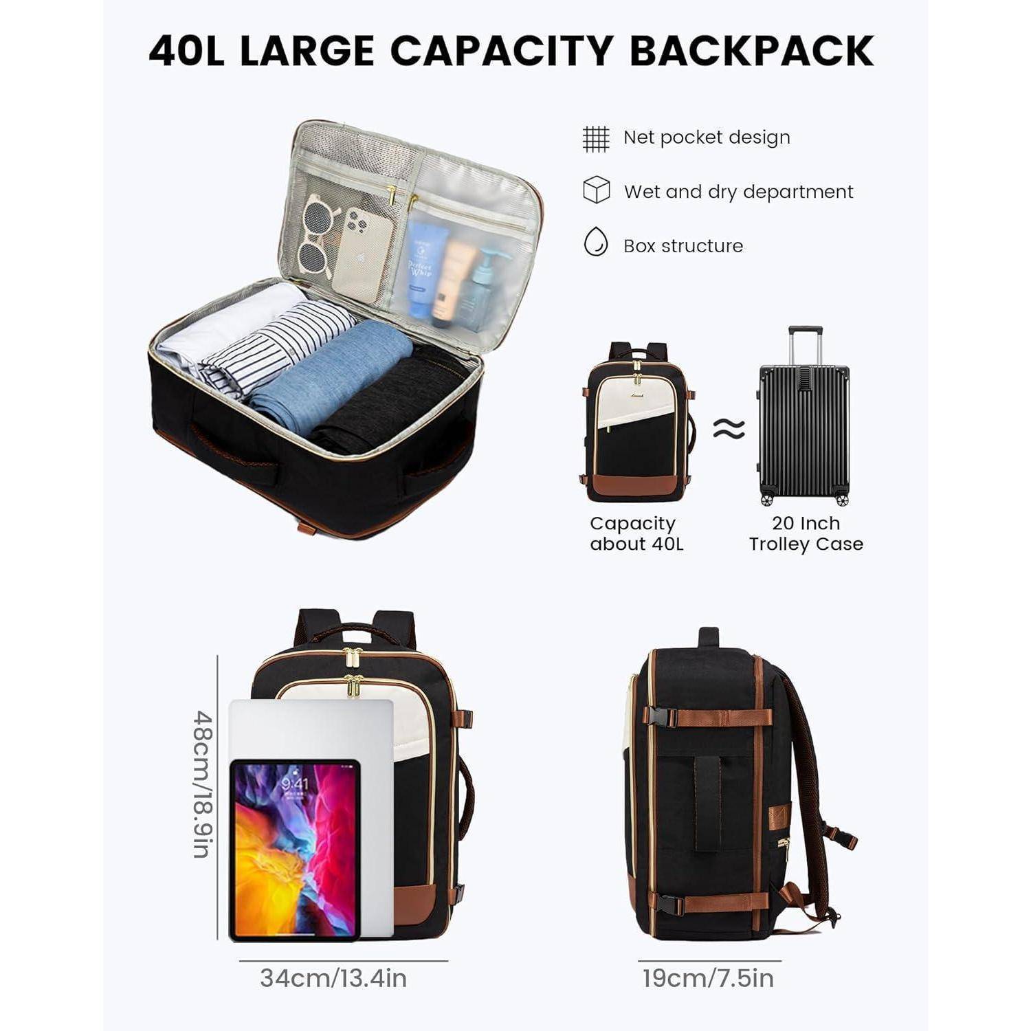 Handgepäck Rucksack Damen Wasserdicht 17 Zoll Laptop Daypack 40L