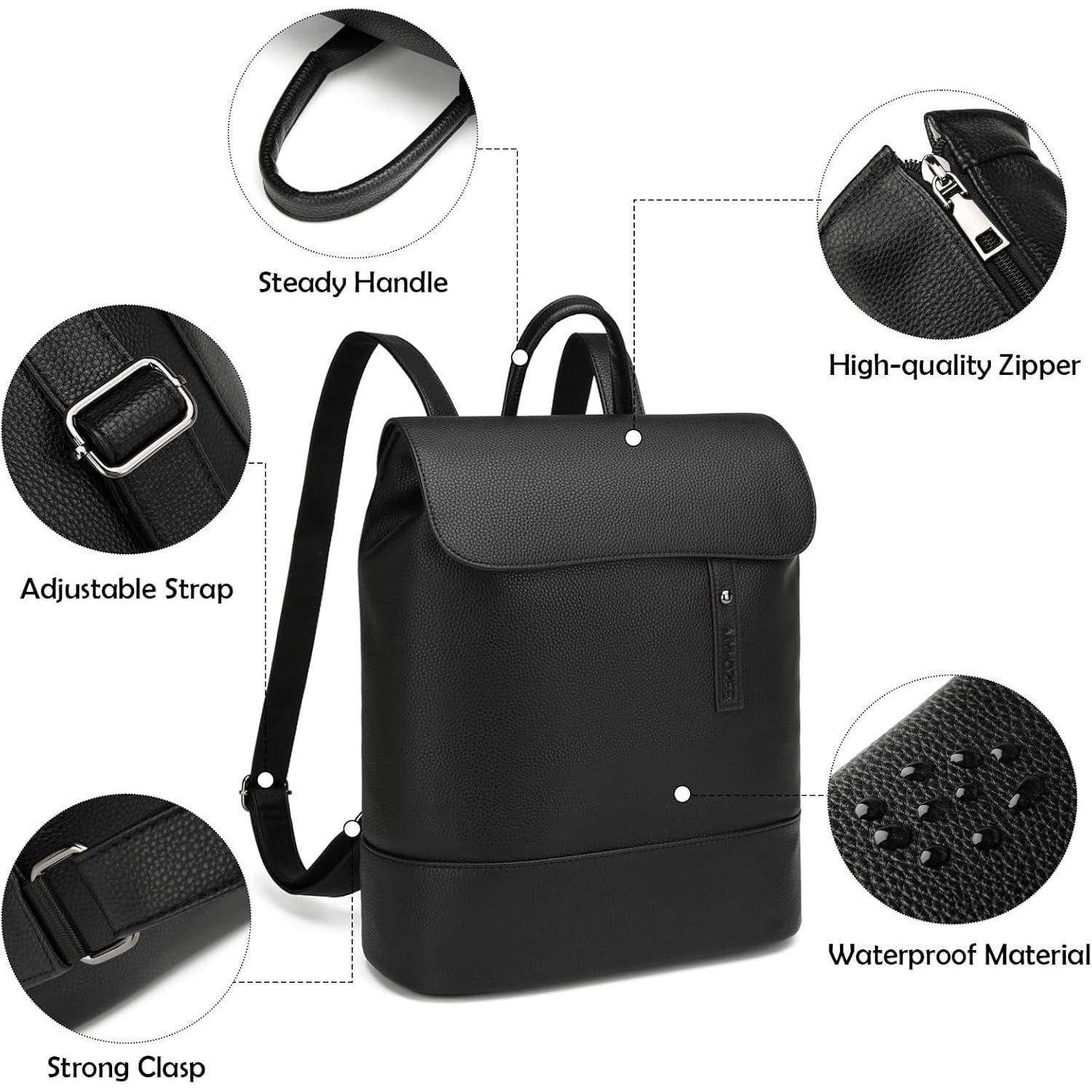 Damen Rucksack Cityrucksack PU Leder Anti Diebstahl Daypack 14 Zoll