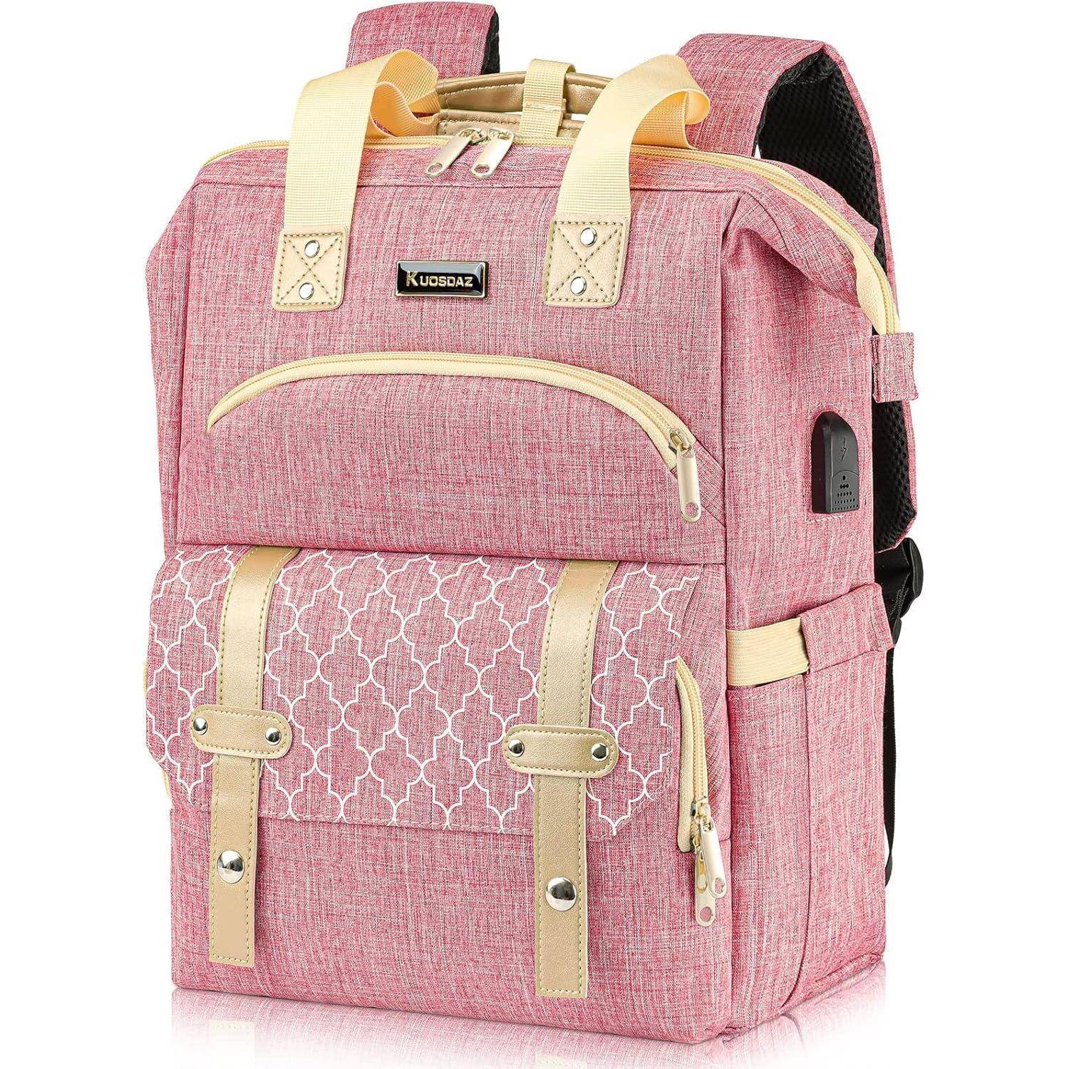 Schulrucksack Mädchen Teenager Laptopfach USB 15,6 Zoll Rosa