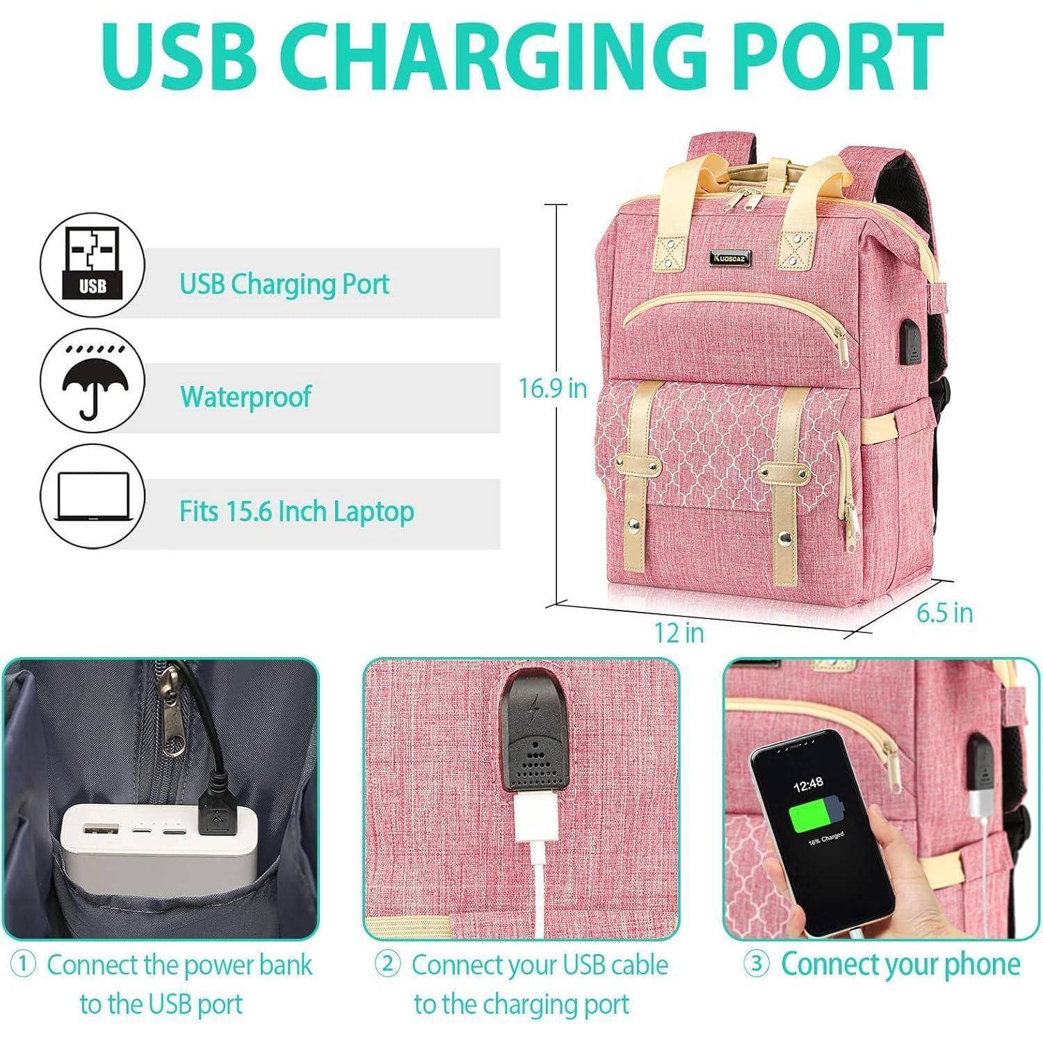 Schulrucksack Mädchen Teenager Laptopfach USB 15,6 Zoll Rosa