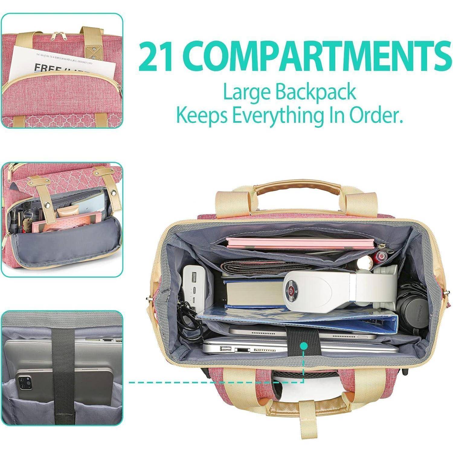 Schulrucksack Mädchen Teenager Laptopfach USB 15,6 Zoll Rosa