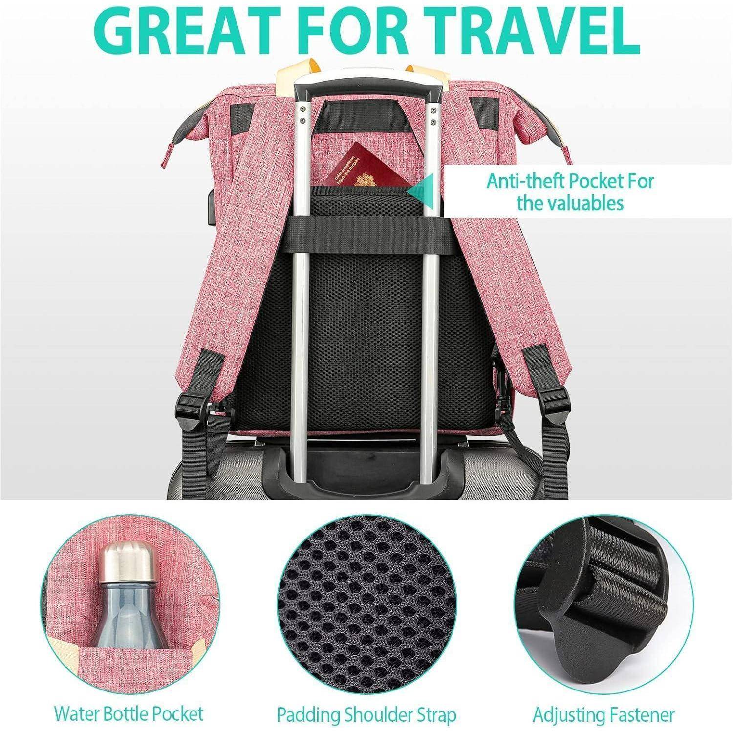 Schulrucksack Mädchen Teenager Laptopfach USB 15,6 Zoll Rosa