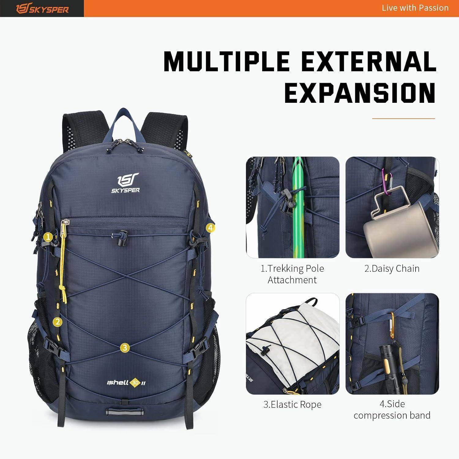 Rucksack 30L Faltbar Daypack Wasserfest Wandern Ishell30-marineblau