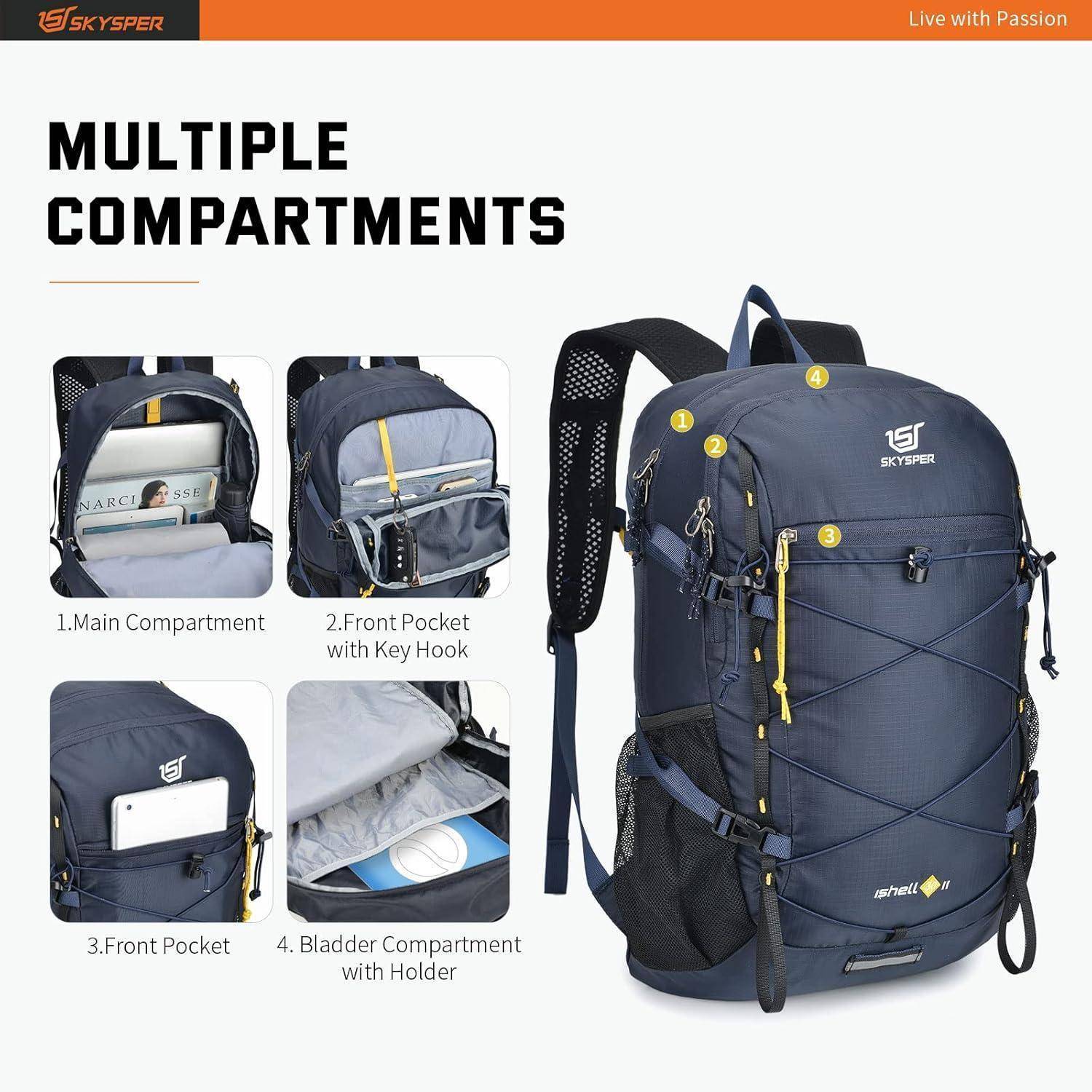 Rucksack 30L Faltbar Daypack Wasserfest Wandern Ishell30-marineblau