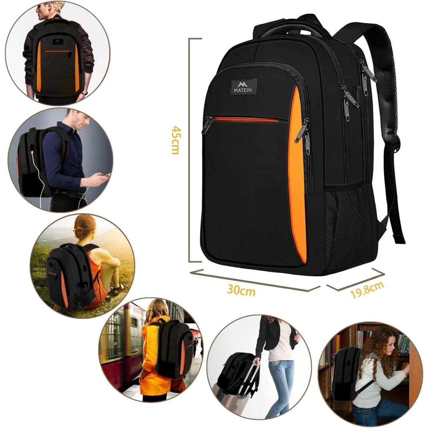 Laptop Rucksack 15,6 Zoll USB Wasserabweisend 15,6 Zoll Schwarzorange