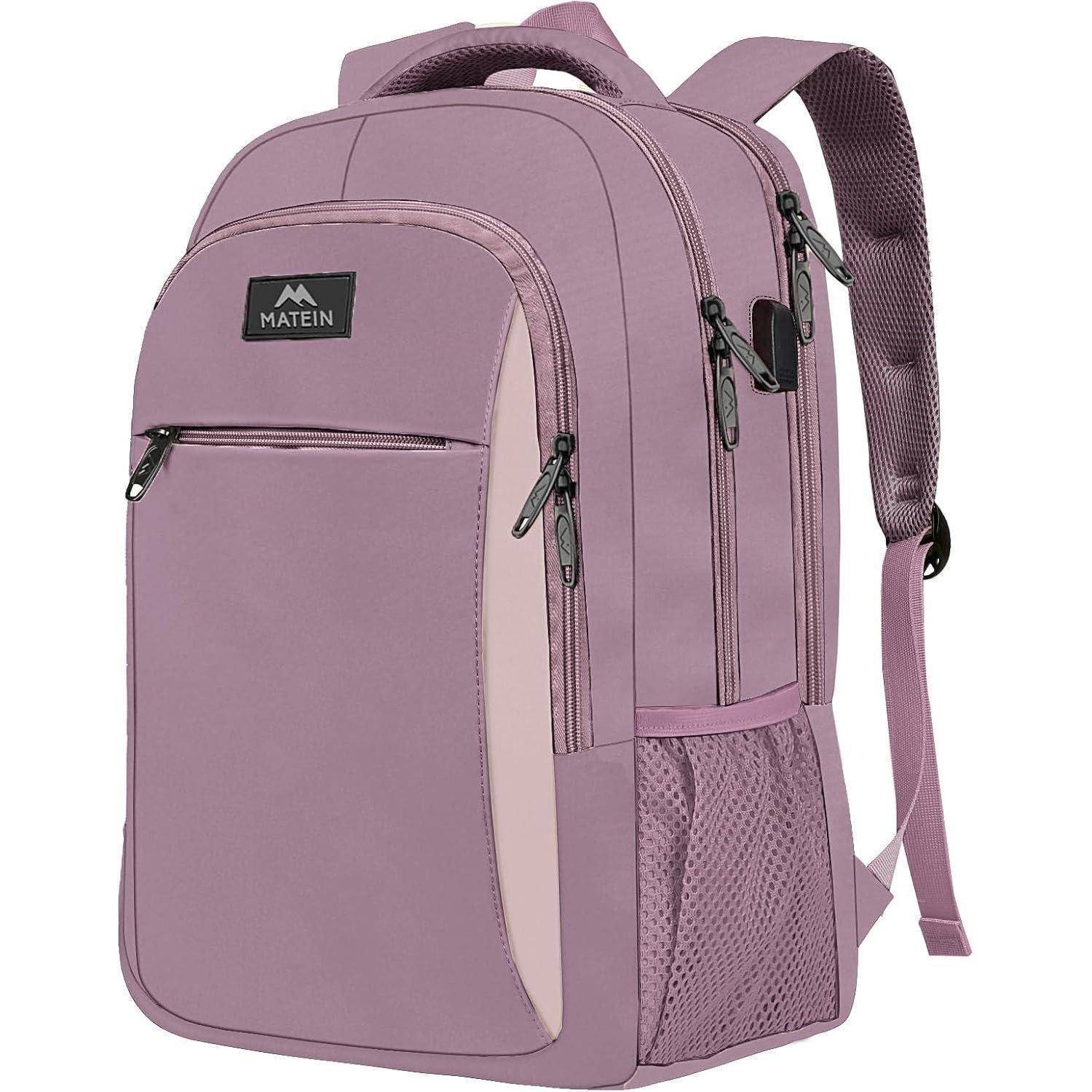 Laptop Rucksack Damen USB Ladeanschluss Anti Diebstahl 17,3 Zoll Lila