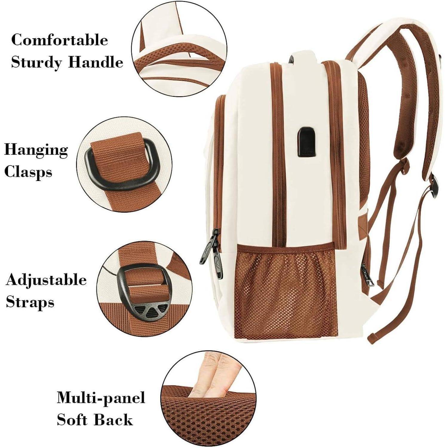 Rucksack Laptop Damen USB Ladeanschluss 17,3 Zoll Beigebraun