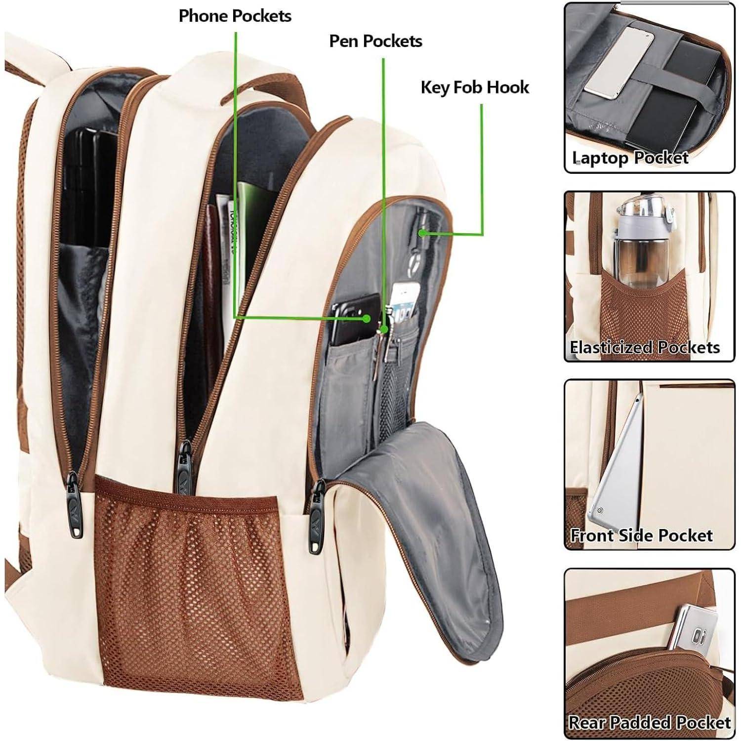 Rucksack Laptop Damen USB Ladeanschluss 17,3 Zoll Beigebraun