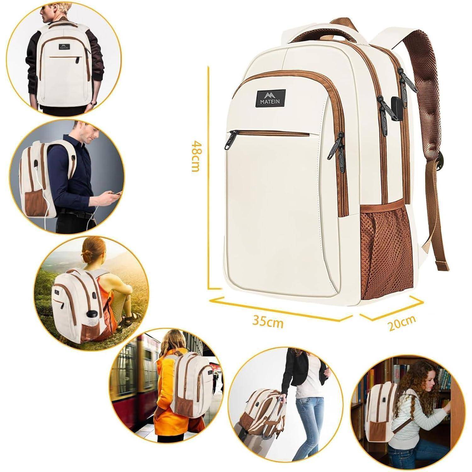 Rucksack Laptop Damen USB Ladeanschluss 17,3 Zoll Beigebraun