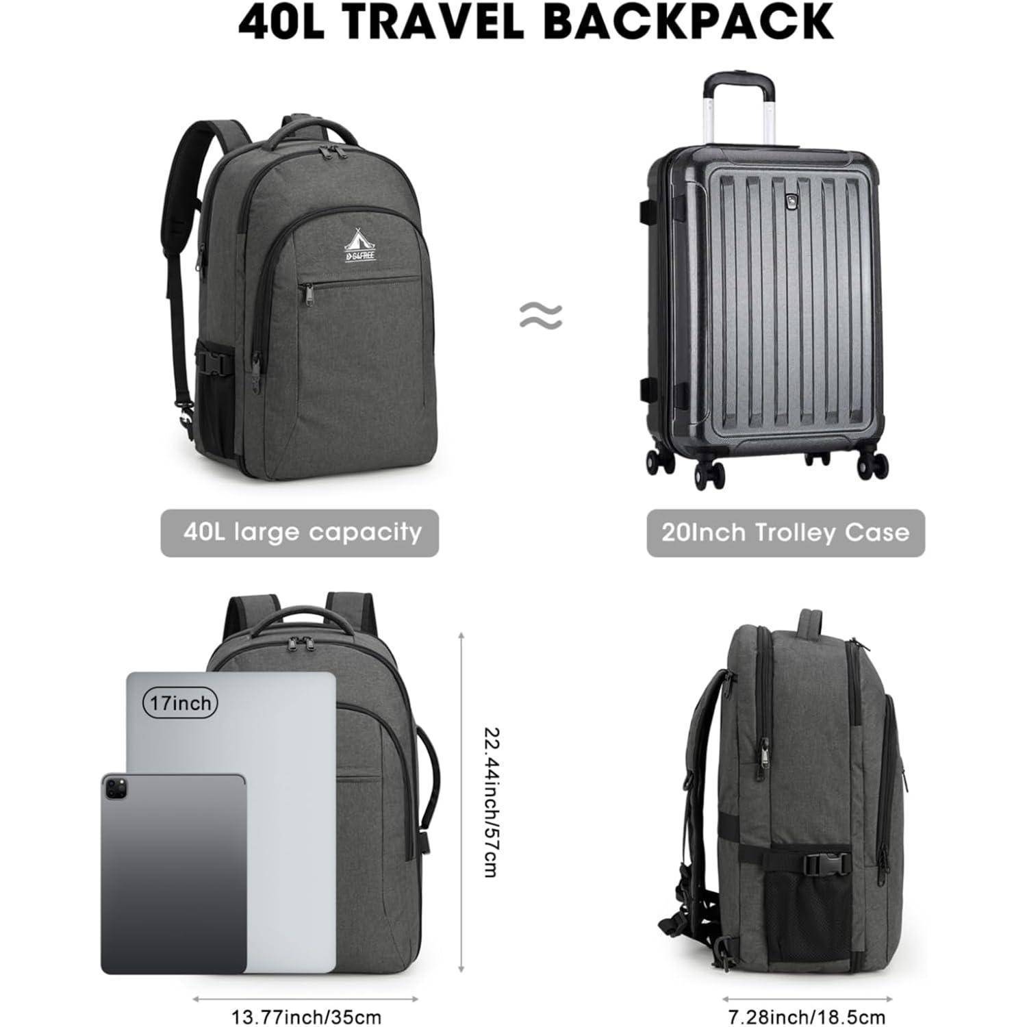 Reiserucksack 40L Laptoprucksack 17 Zoll Herren Packwürfel Grau