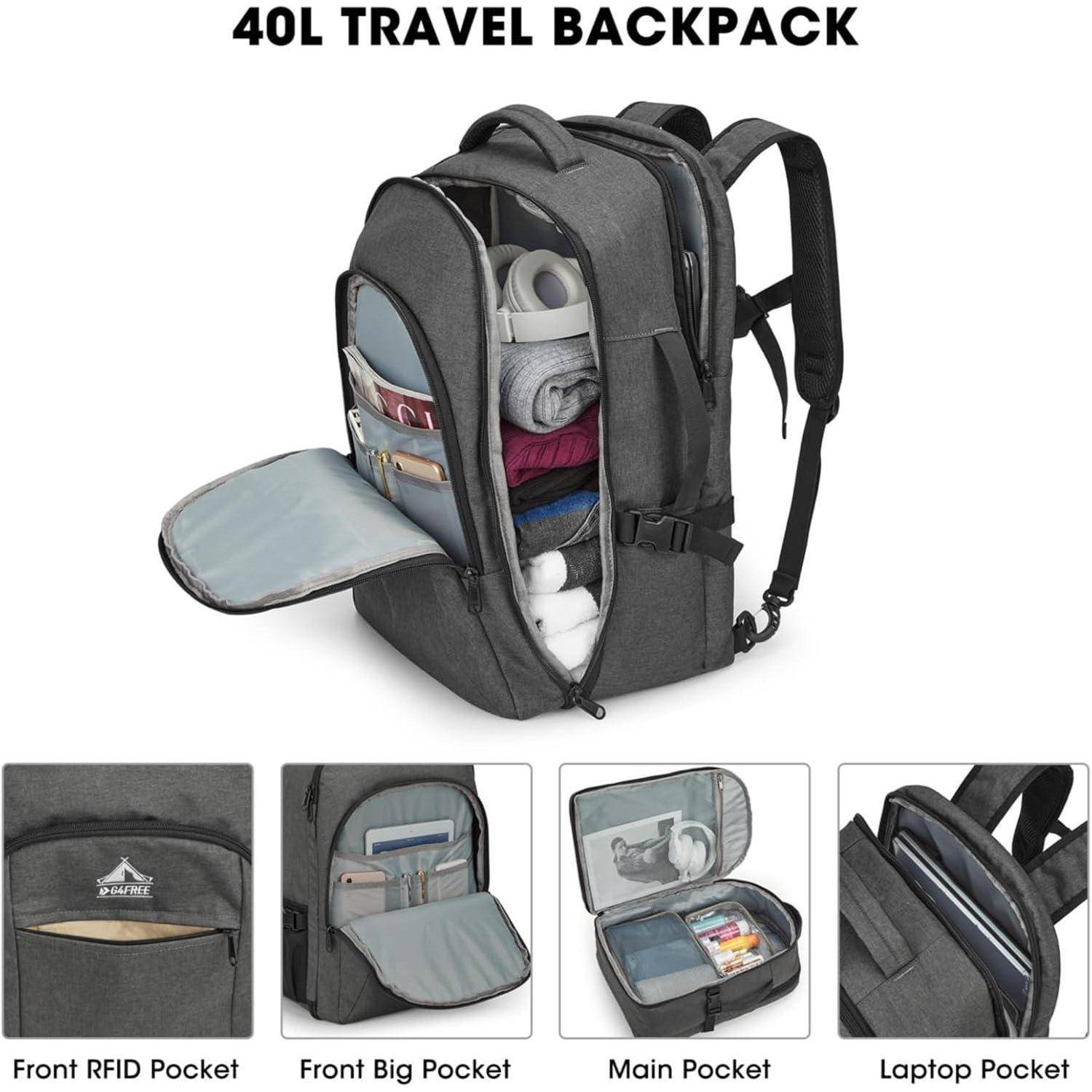 Reiserucksack 40L Laptoprucksack 17 Zoll Herren Packwürfel Grau