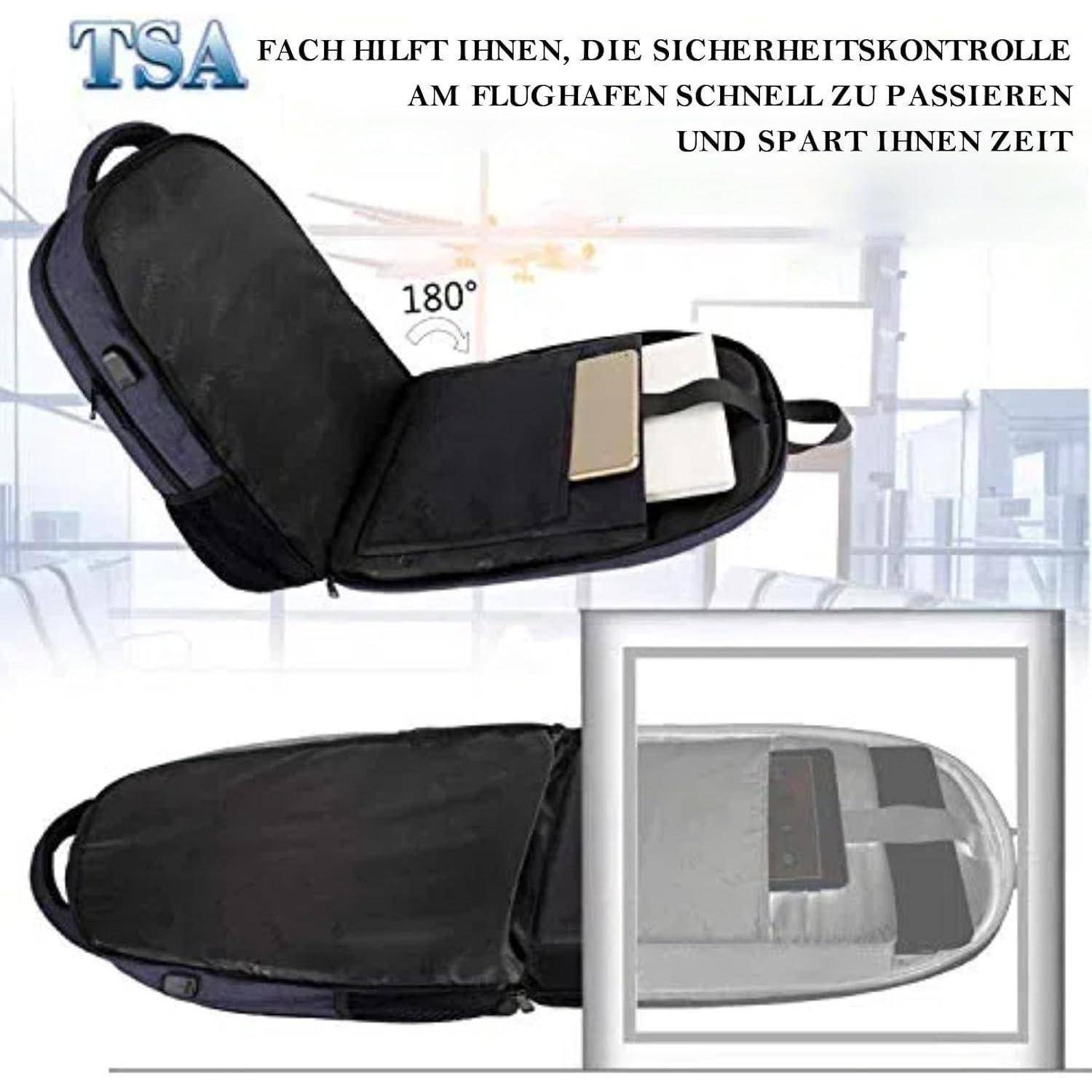 Rucksack Herren Laptopfach USB Wasserdicht 17,3 Zoll Blau