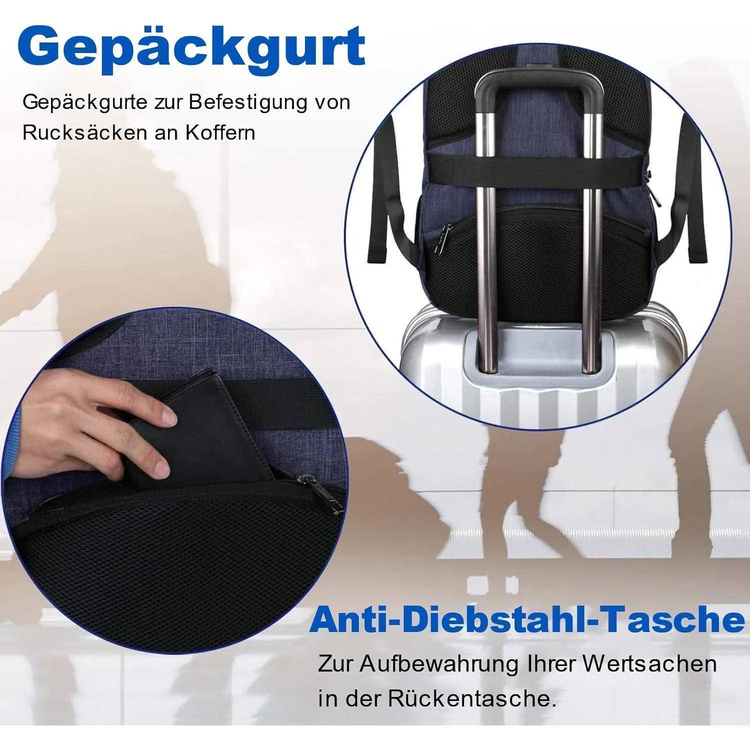 Rucksack Herren Laptopfach USB Wasserdicht 17,3 Zoll Blau