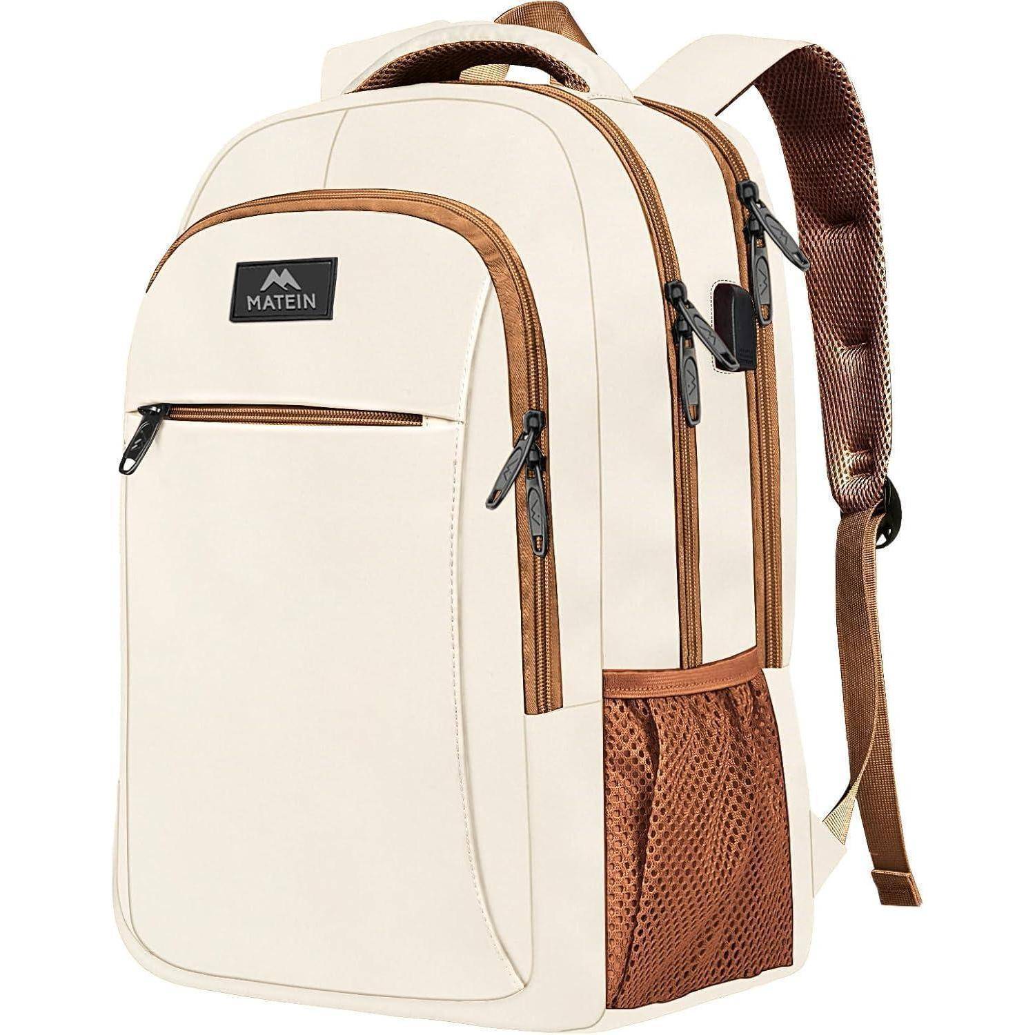 Laptop Rucksack Business USB Wasserabweisend 15,6 Zoll Beigebraun