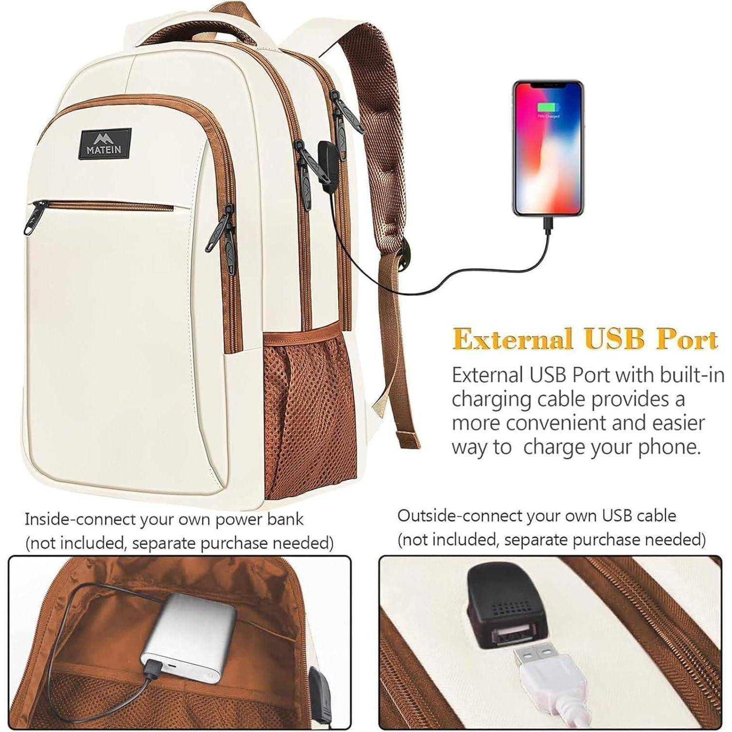 Laptop Rucksack Business USB Wasserabweisend 15,6 Zoll Beigebraun