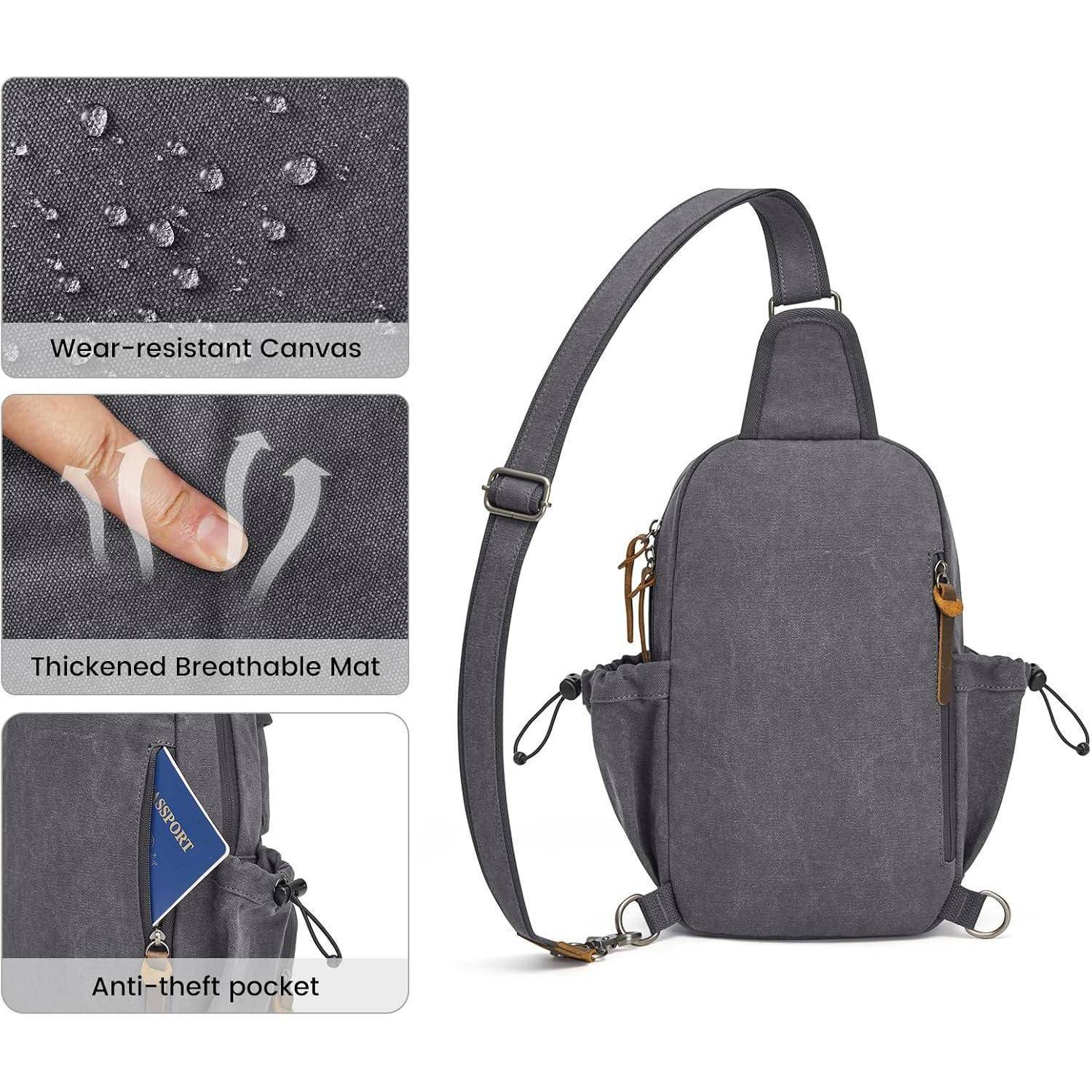 Brusttasche Schultertasche Canvas Herren Retro Reise Schwarz