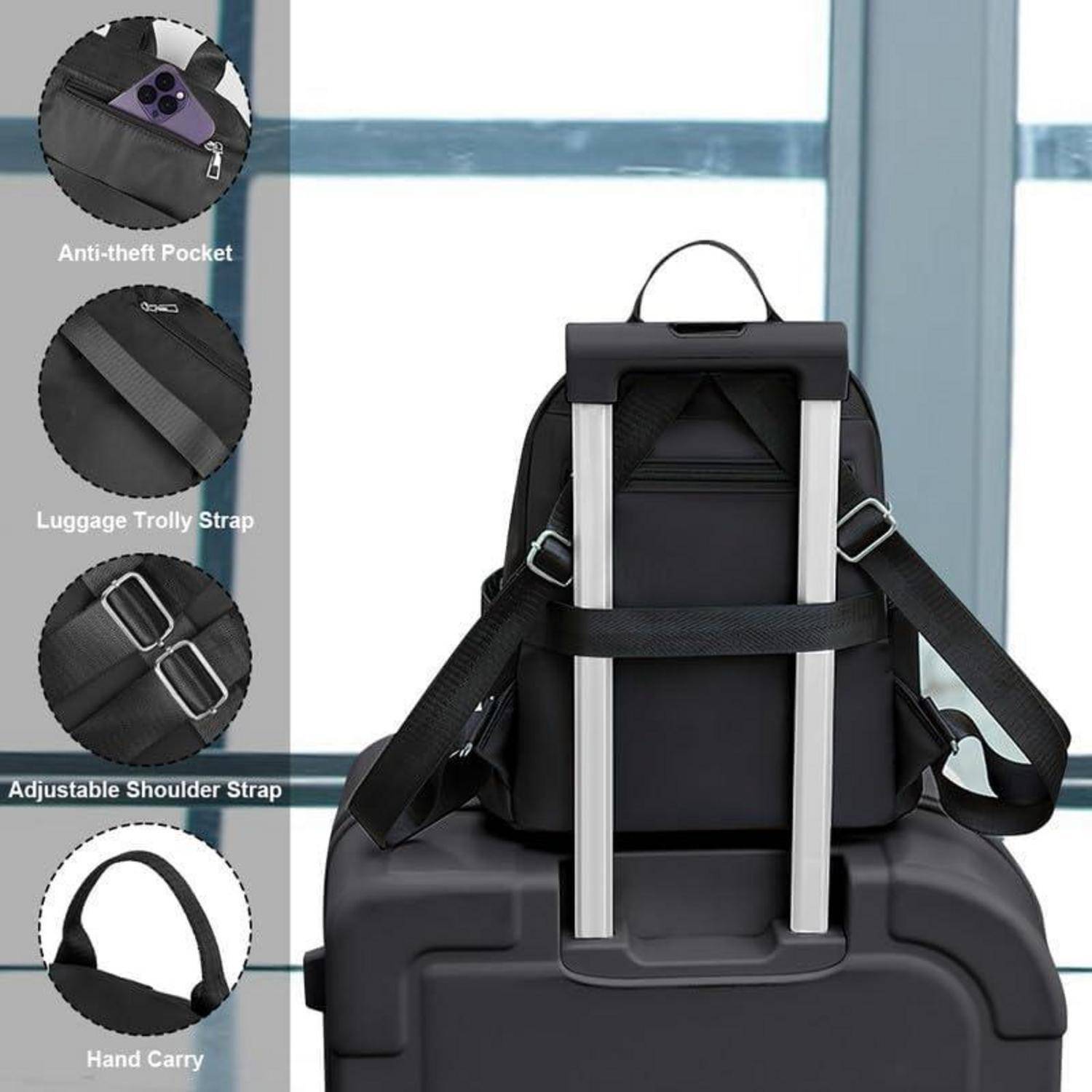 Rucksack Damen Wasserdicht Klein Nylon Anti Thef B-schwarz