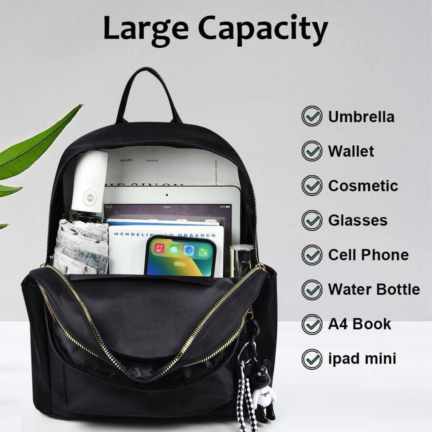 Rucksack Damen Klein Wasserdicht Nylon Daypack Reiserucksack D-schwarz