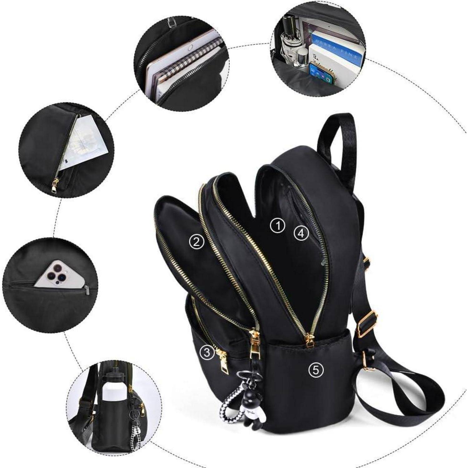 Rucksack Damen Klein Wasserdicht Nylon Daypack Reiserucksack D-schwarz