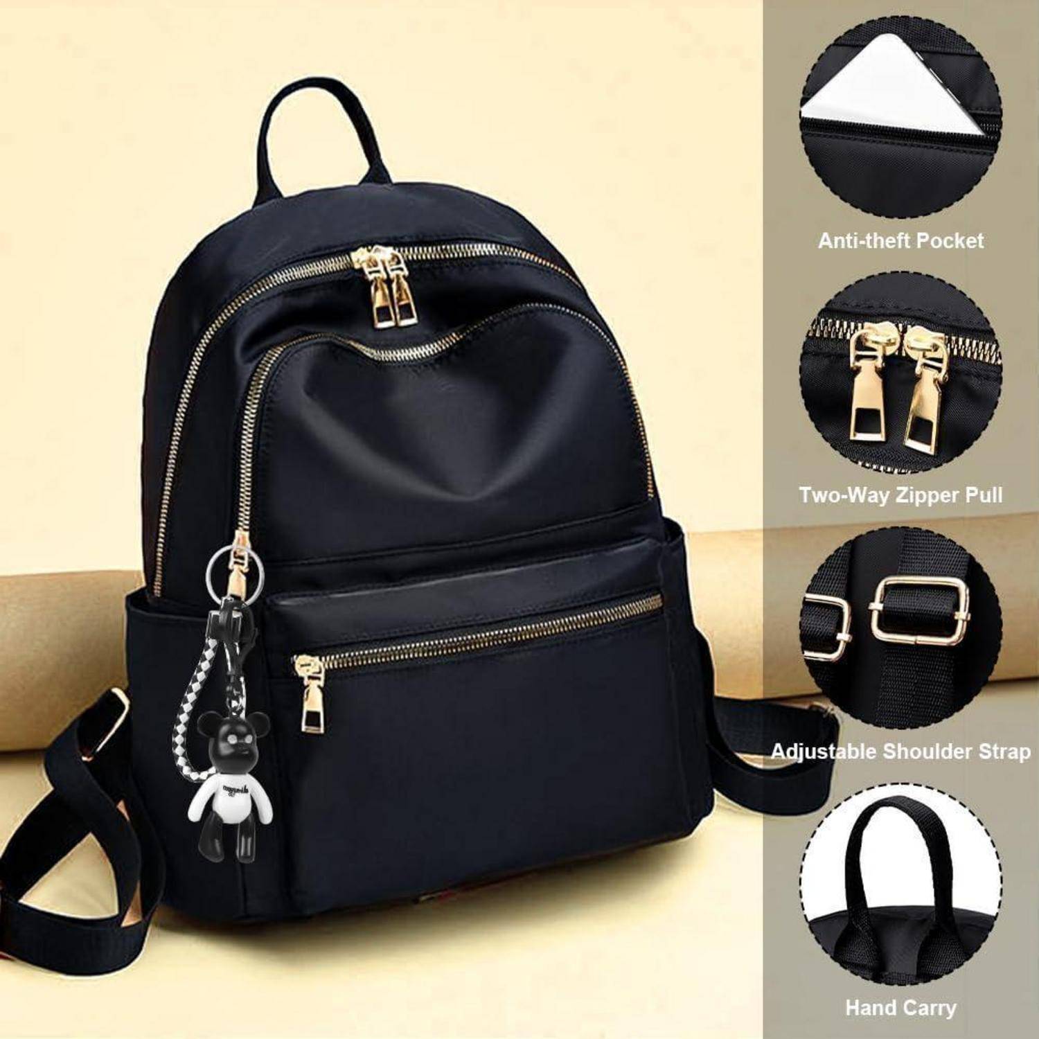 Rucksack Damen Klein Wasserdicht Nylon Daypack Reiserucksack D-schwarz