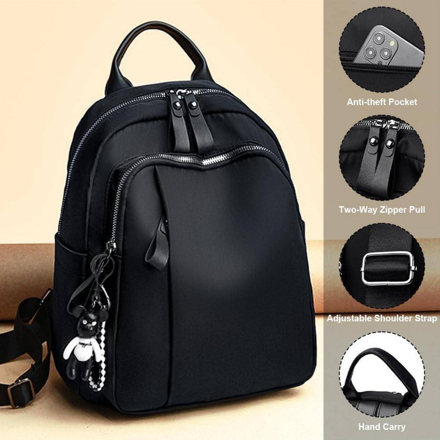 Rucksack Damen Wasserdicht Nylon Antithef Reiserucksack C-schwarz