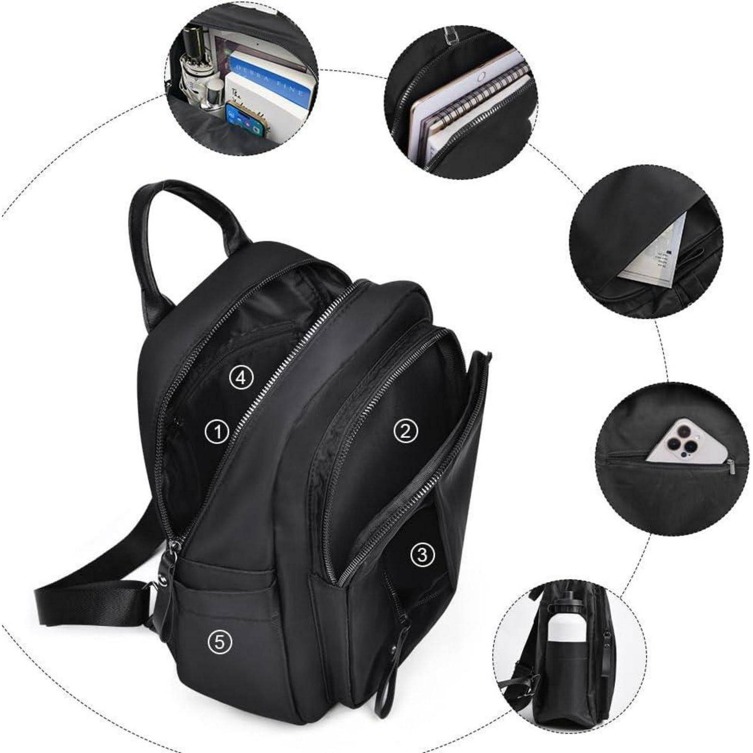 Rucksack Damen Wasserdicht Nylon Antithef Reiserucksack C-schwarz