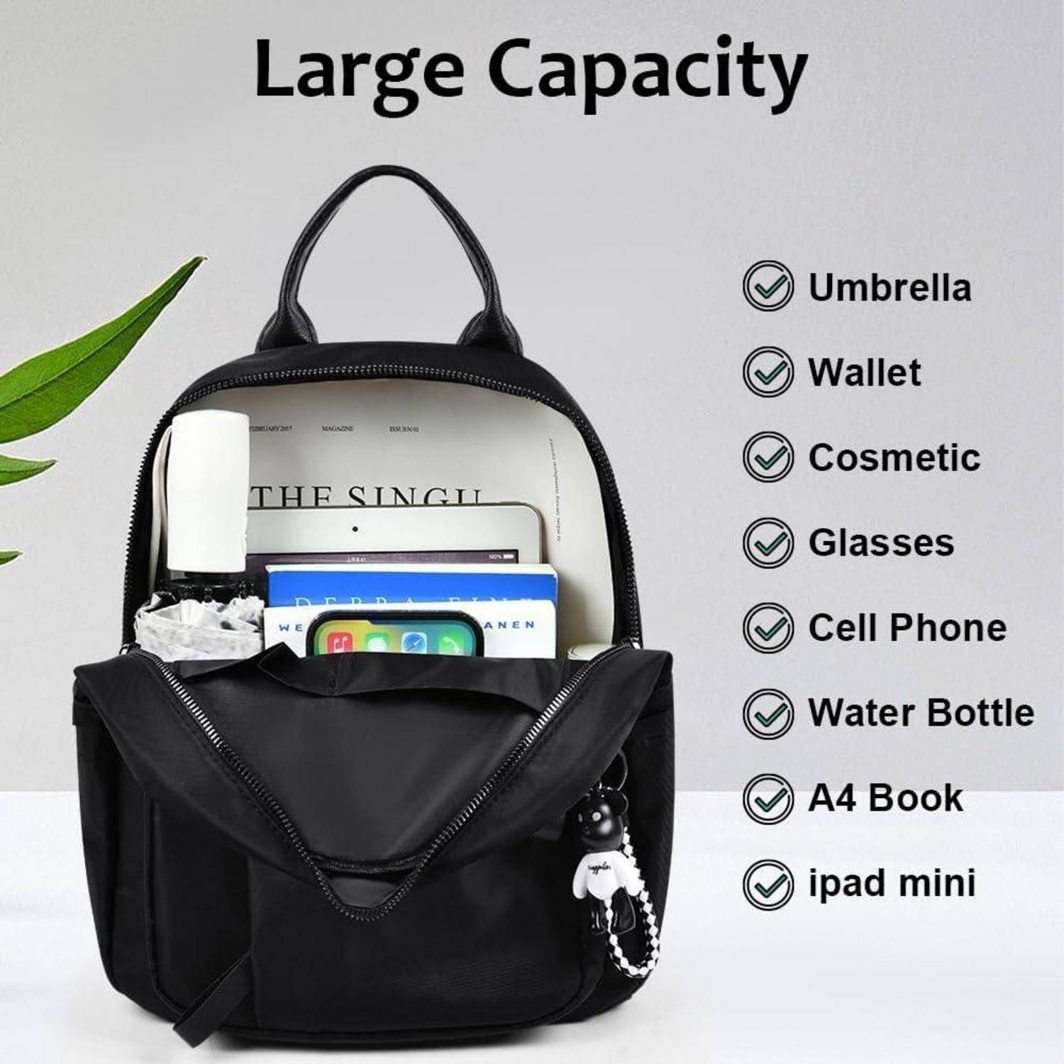 Rucksack Damen Wasserdicht Nylon Antithef Reiserucksack C-schwarz