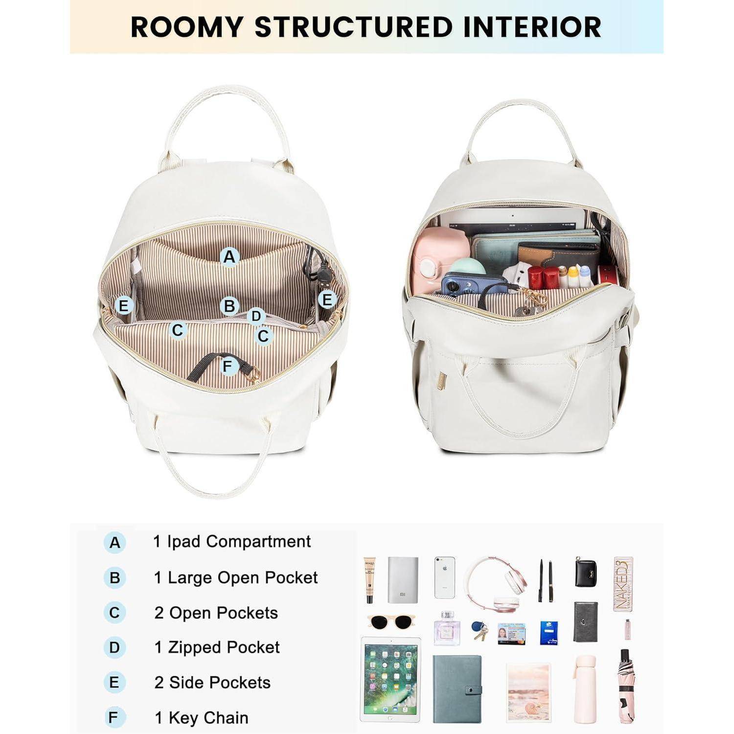 Rucksack Leder Damen Mini Wasserdicht 2in1 Cityrucksack 11 zoll Weiß