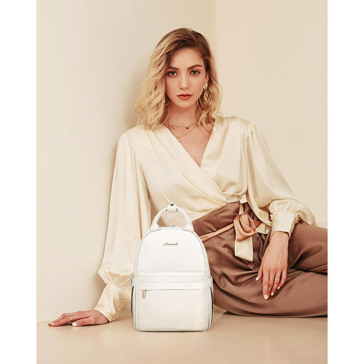 Rucksack Leder Damen Mini Wasserdicht 2in1 Cityrucksack 11 zoll Weiß