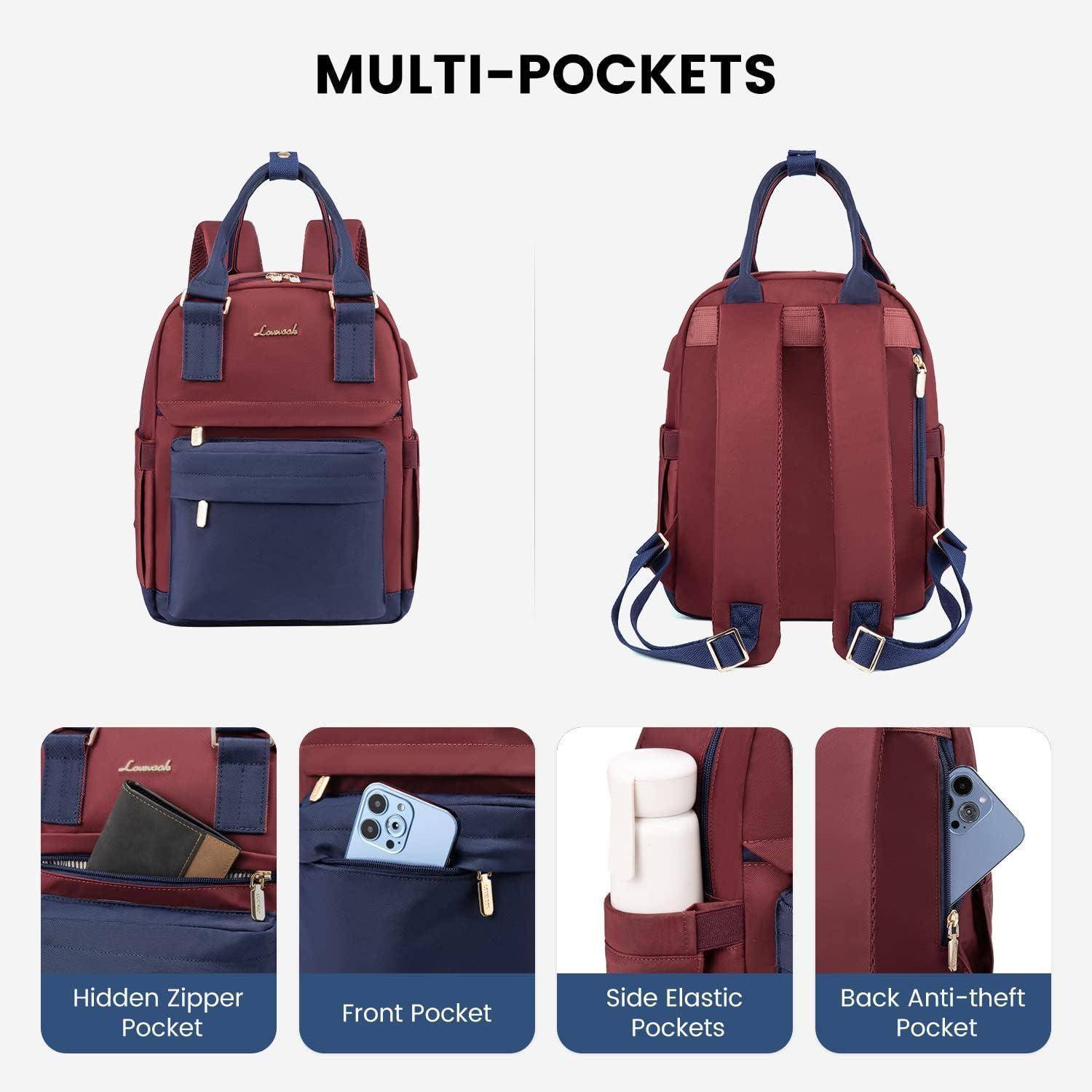 Rucksack Damen Klein Wasserdicht 11 Zoll Marineblau &amp; Dunkelrot