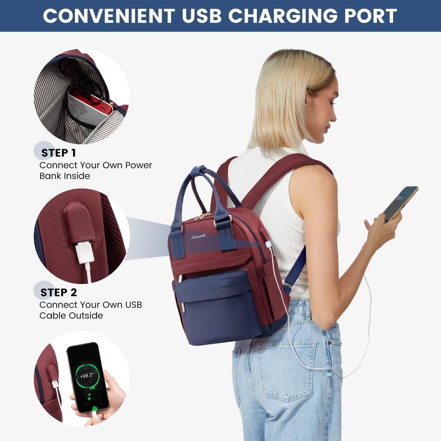 Rucksack Damen Klein Wasserdicht 11 Zoll Marineblau &amp; Dunkelrot