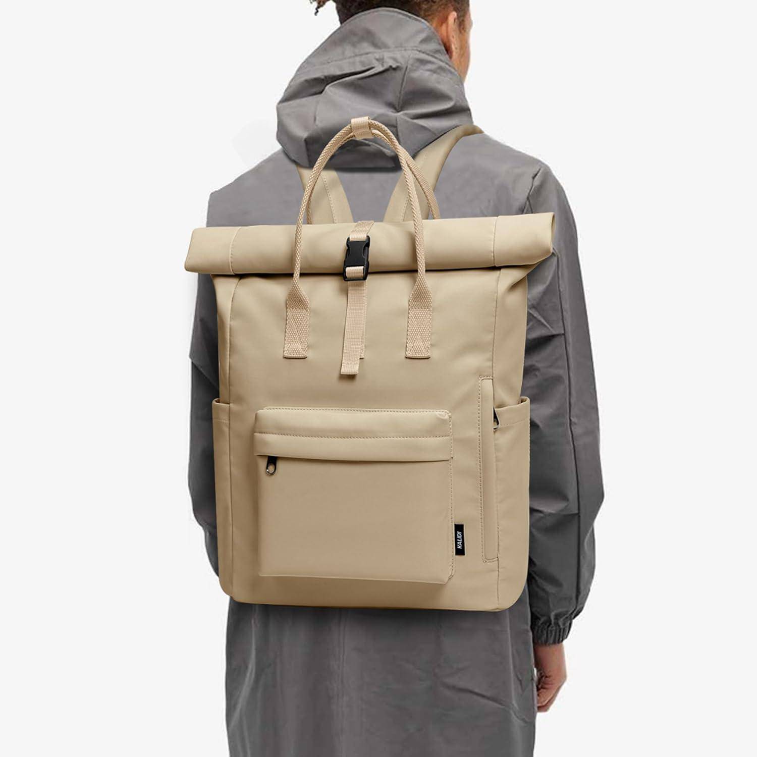 Rucksack Damen Herren Unisex Laptopfach Rolltop Wasserdicht Khaki