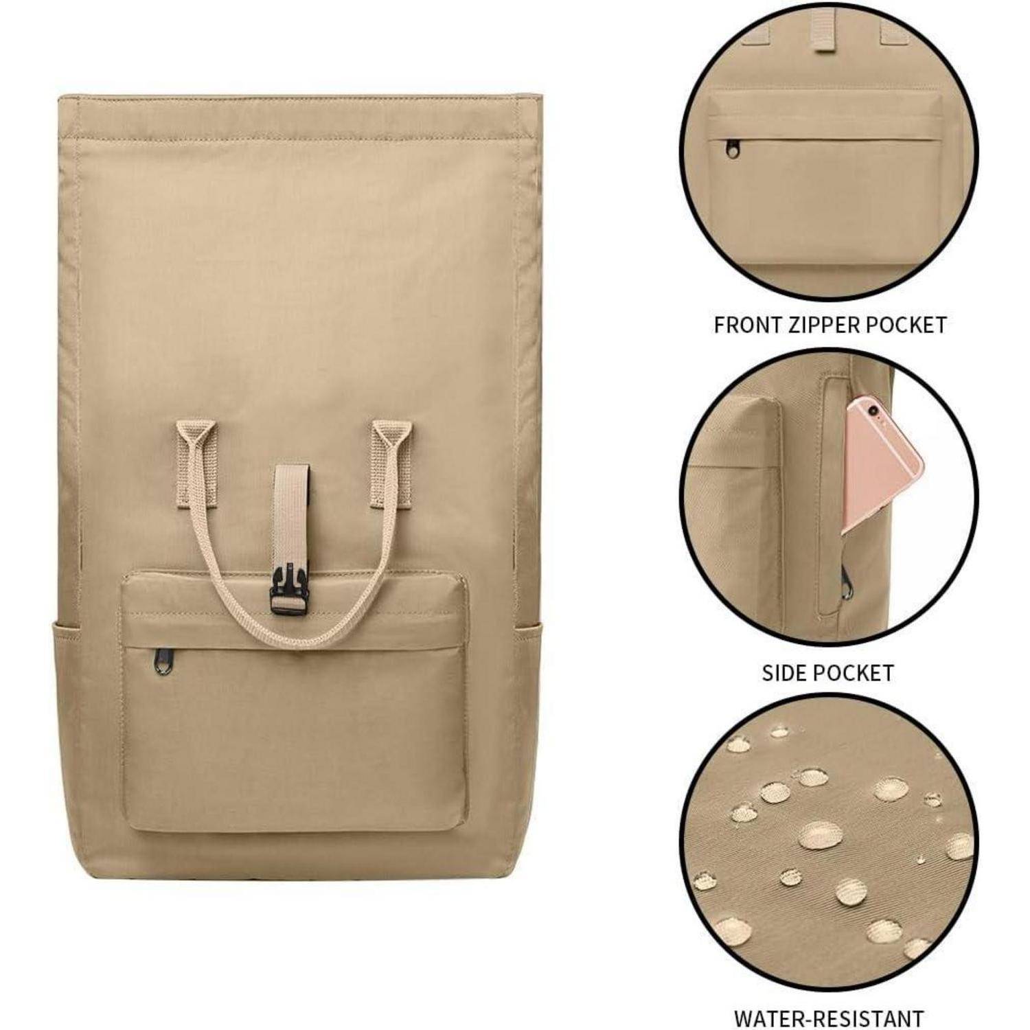 Rucksack Damen Herren Unisex Laptopfach Rolltop Wasserdicht Khaki