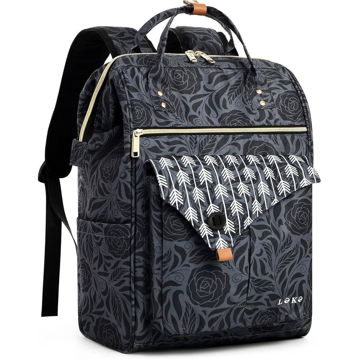 Rucksack Damen Laptop Schulrucksack Daypack 15.6 Zoll Drucken Rose