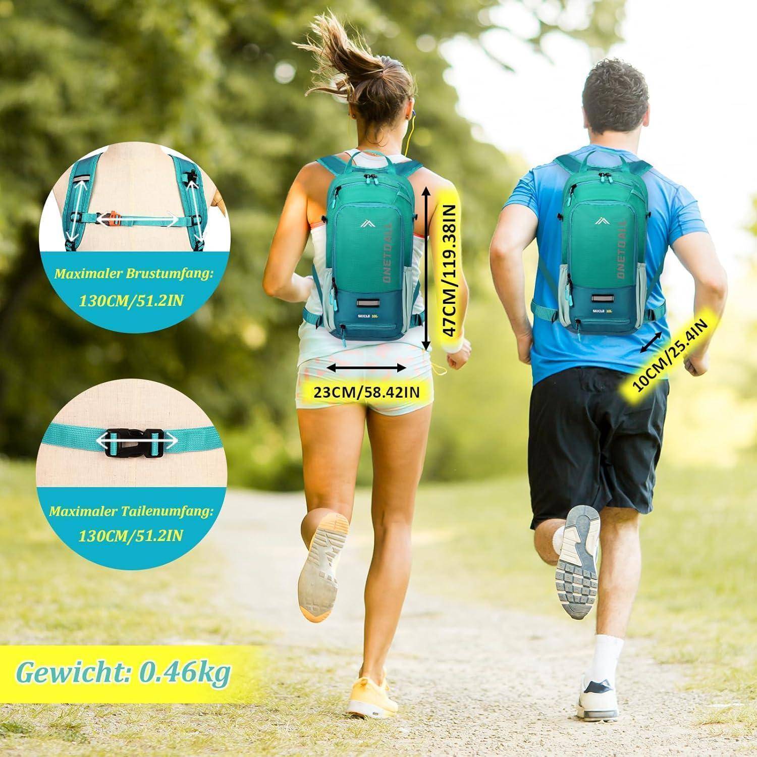 Fahrradrucksack 10L wasserdicht Helmnetz MTB Skirucksack Türkis