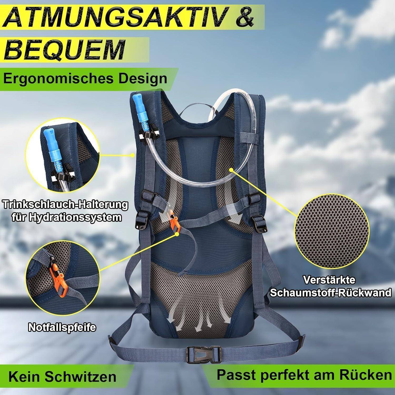 Fahrradrucksack MTB 10L Helmnetz Regenschutz Wasserdicht Blau