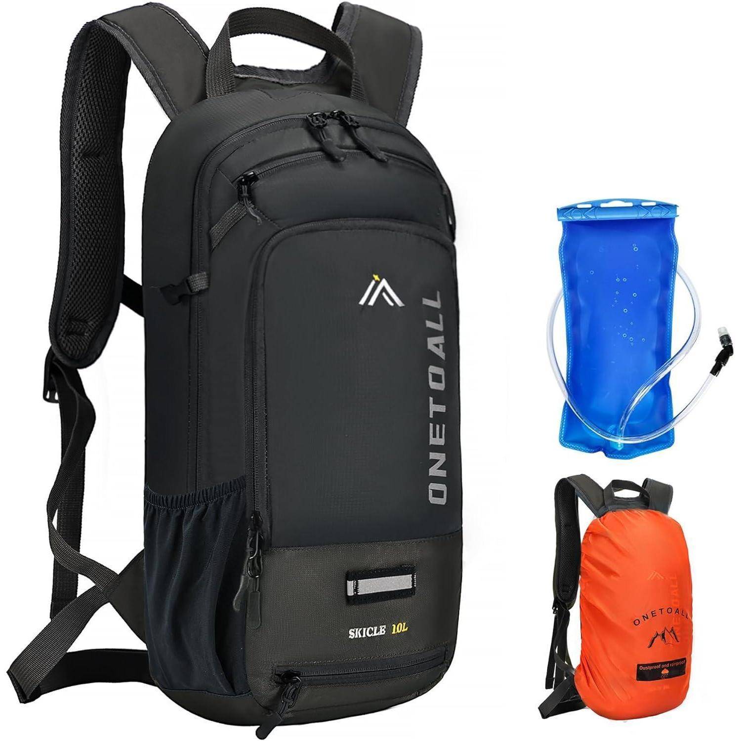 Fahrradrucksack 10L MTB Helmnetz Regenschutz Damen Grau mit Trinkblase