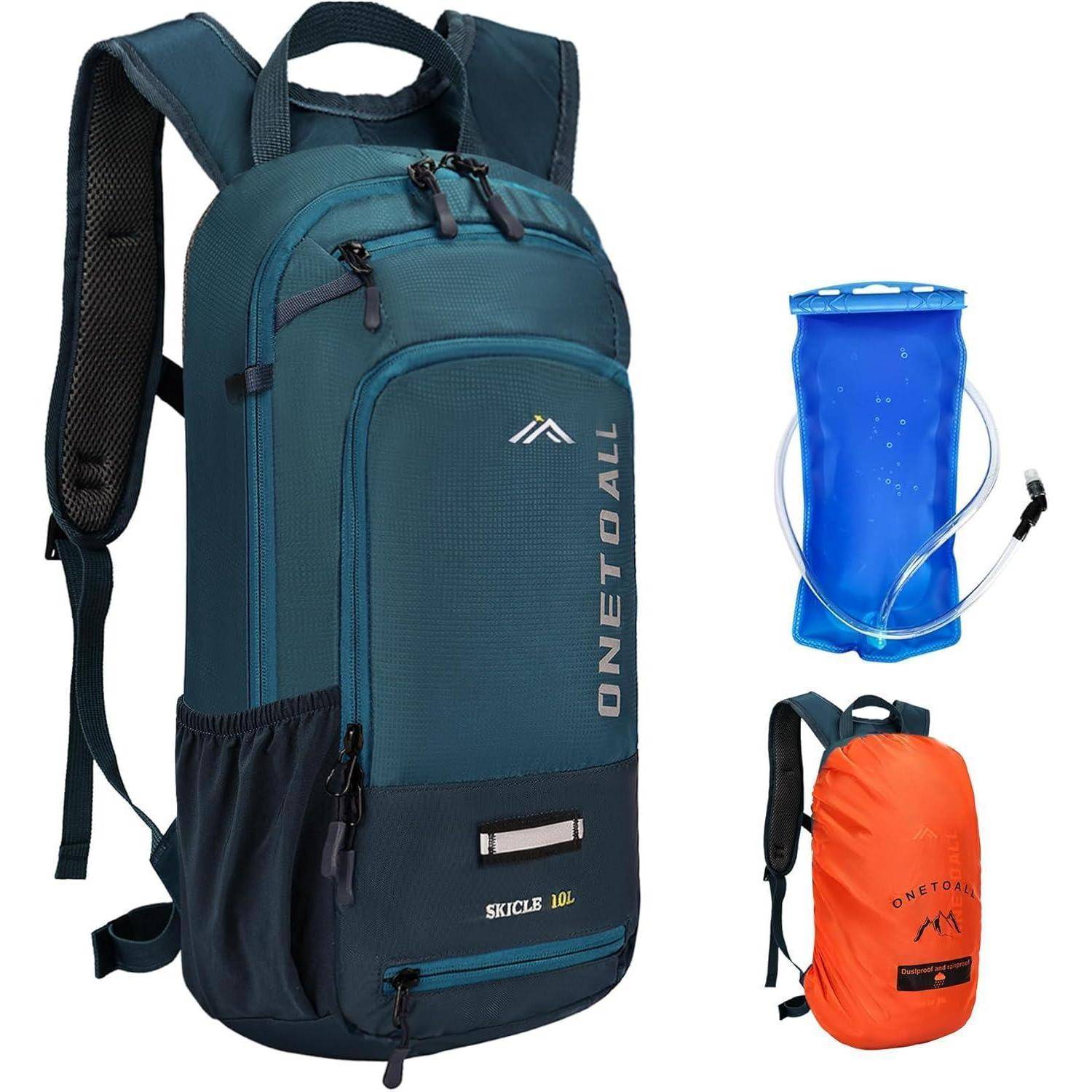 Fahrradrucksack 10L MTB Helmnetz Regenschutz Blau mit Trinkblase