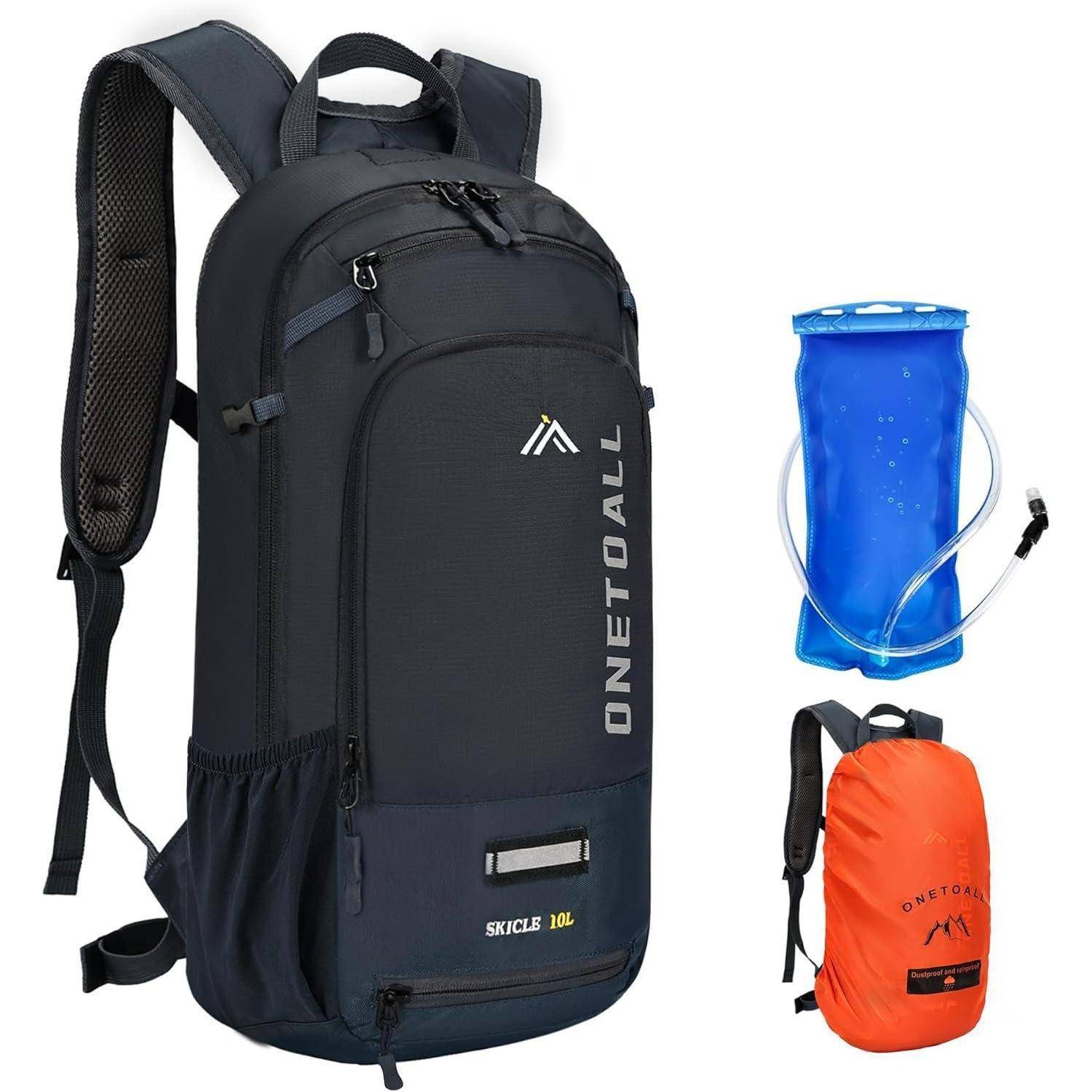 Fahrradrucksack Regenschutz Helmnetz MTB 10L Blaugrau mit Trinkblase