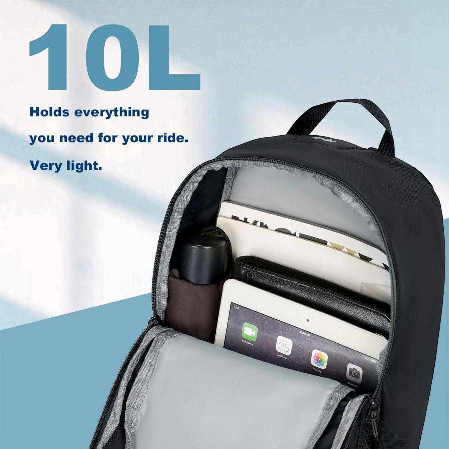 Fahrradrucksack Trinkrucksack Schwarz 10l mit Regenschutz